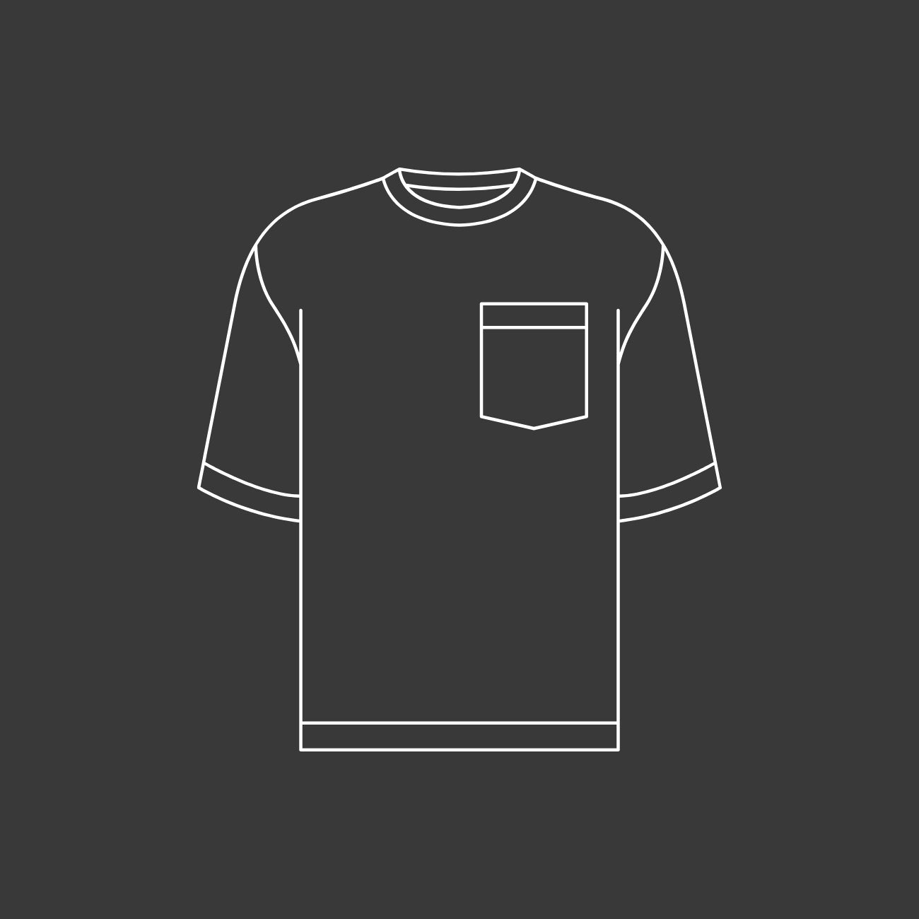 Outlines eines weißen T-Shirts auf schwarzem Untergrund.