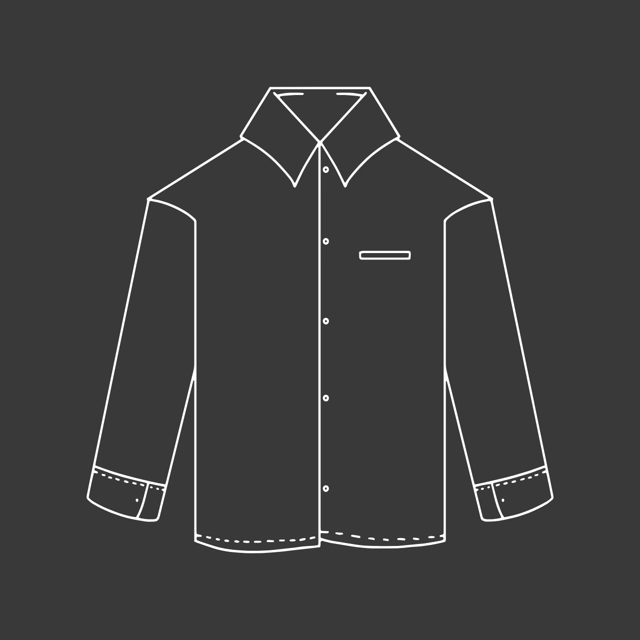 Weiße Outlines eines Hemdes auf schwarzem Untergrund.