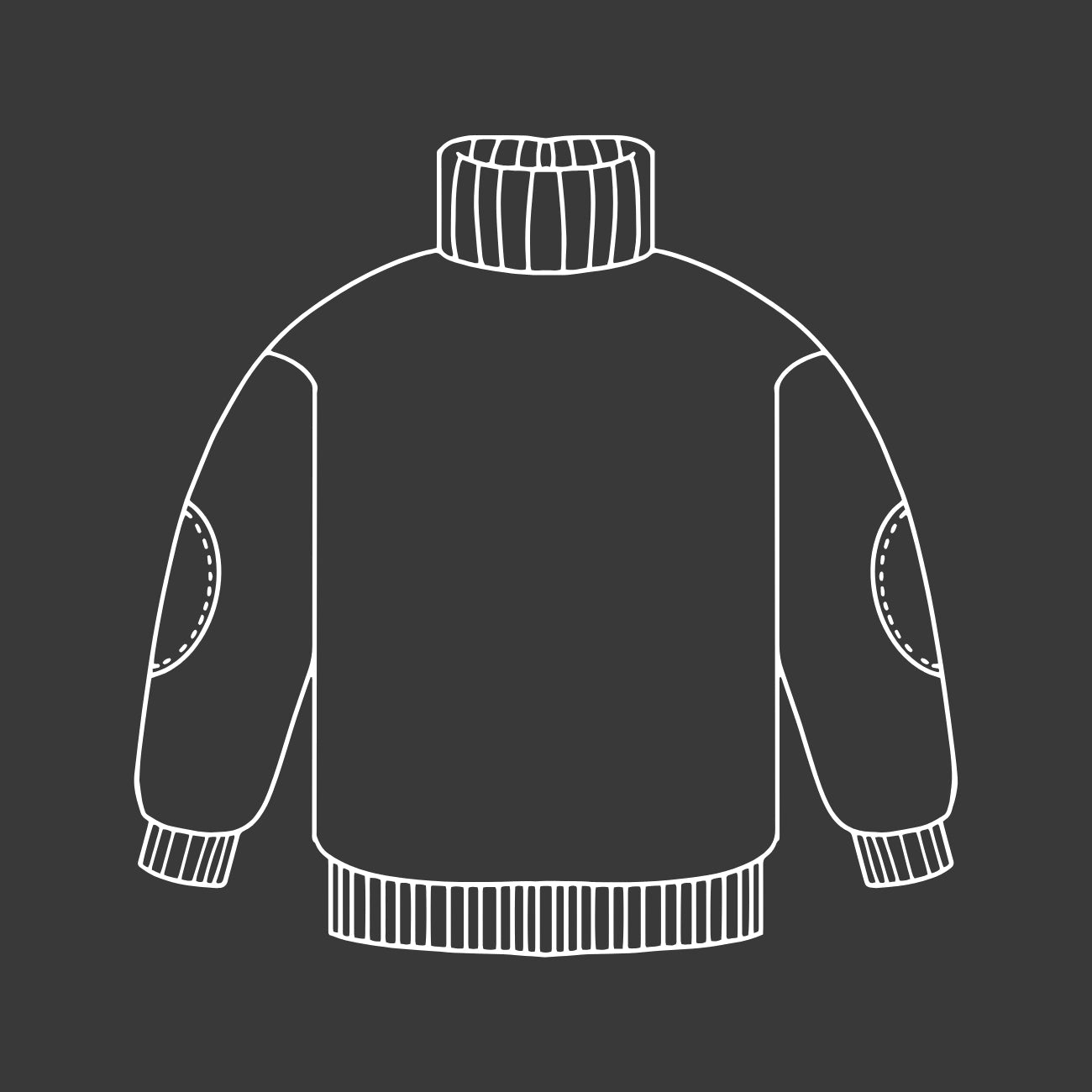 Weiße Outlines eines Rollkragenpullovers auf schwarzem Untergrund.