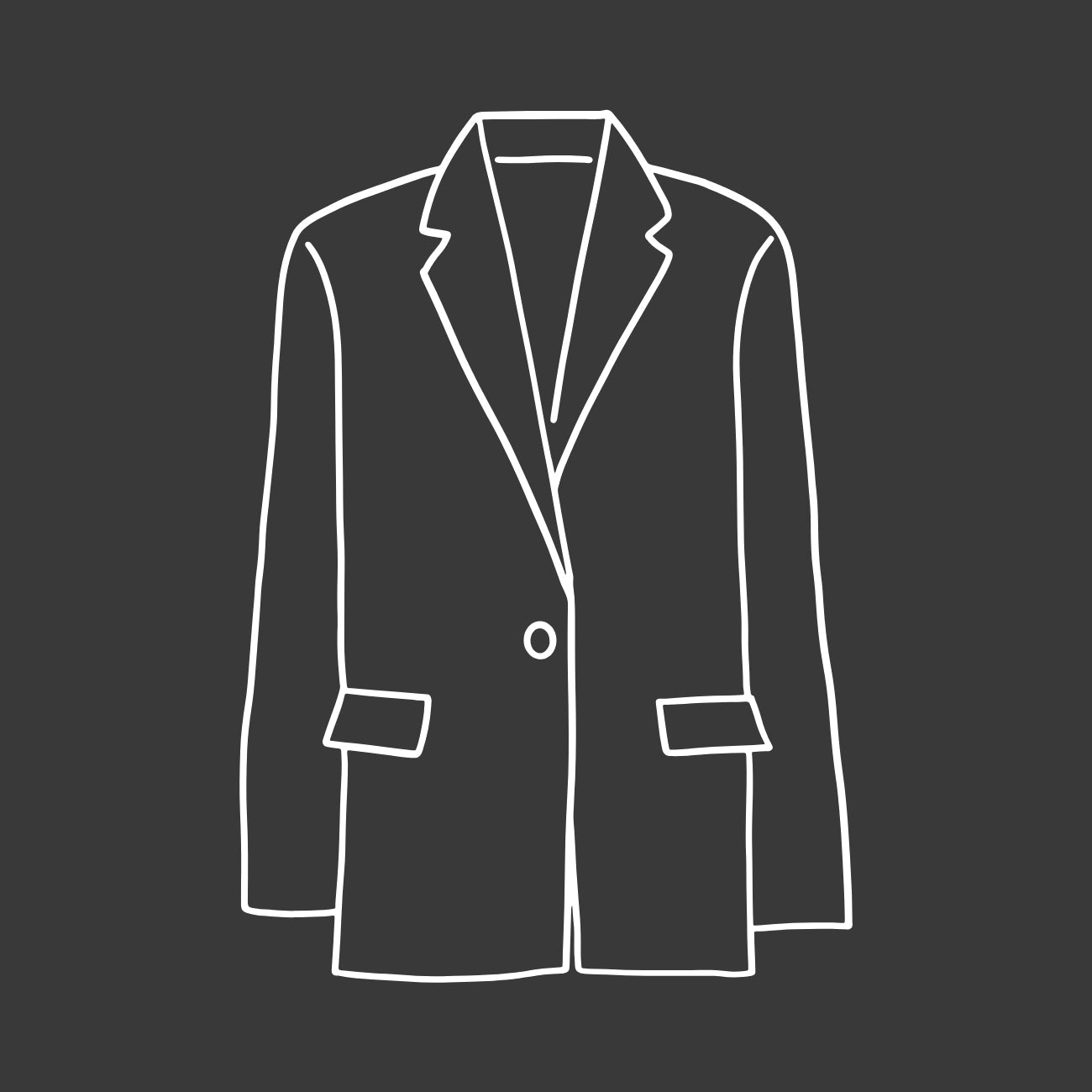 Weiße Outlines, abgebildet ist ein Blazer auf schwarzem Untergrund.