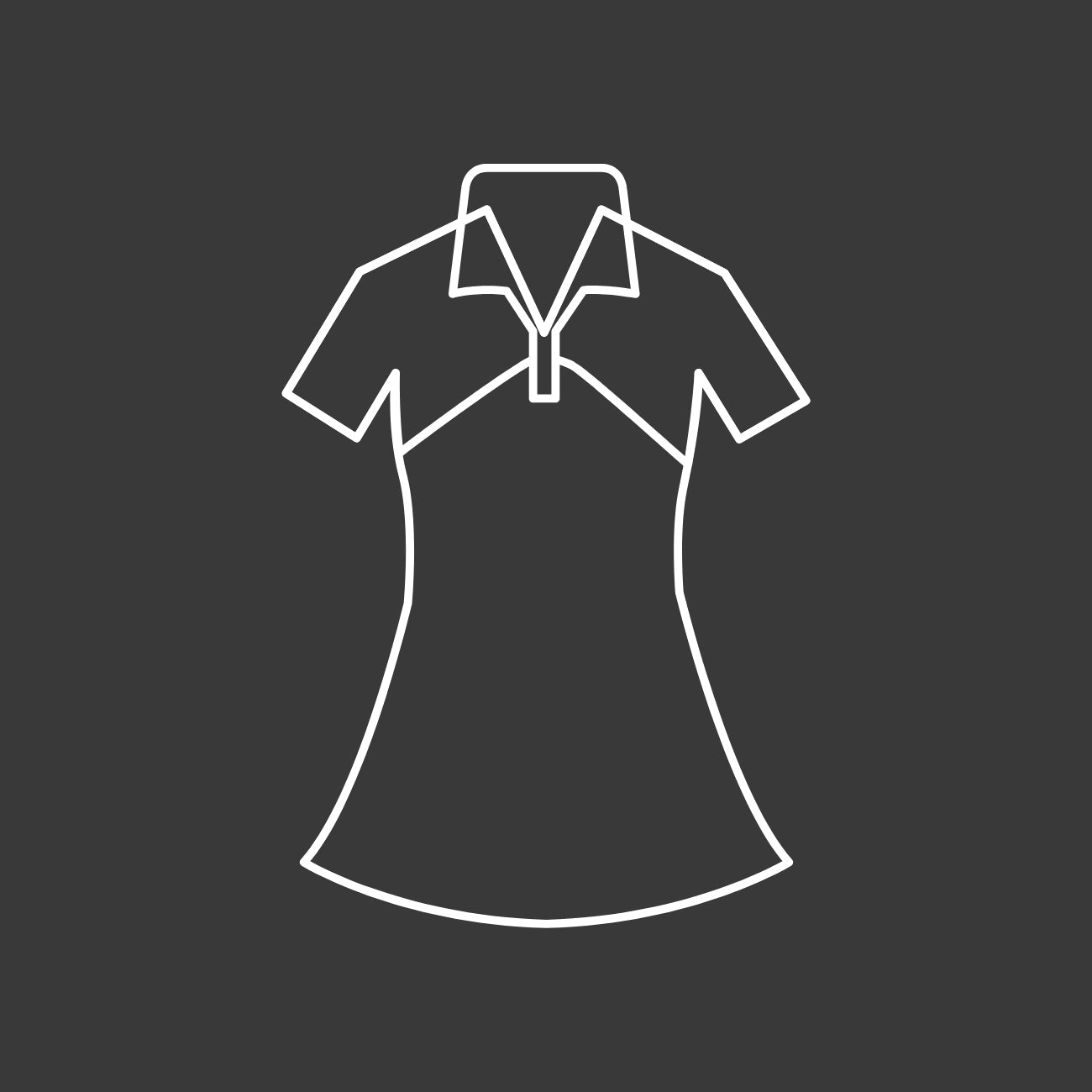 Weiße Outlines eines Kleides auf schwarzem Untergrund.