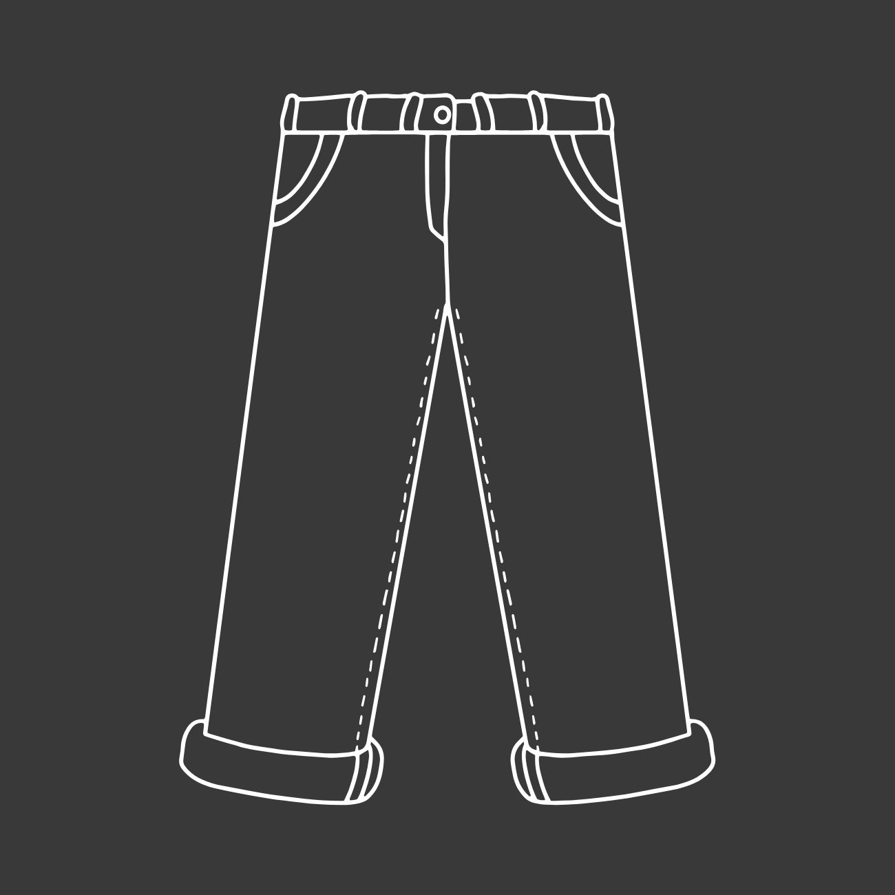 Weiße Outlines in Form einer Jeanshose auf schwarzem Grund