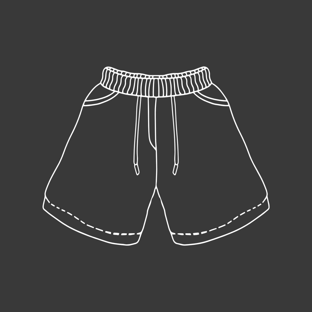 Weiße Outlines in Form einer Shorts auf schwarzem Grund