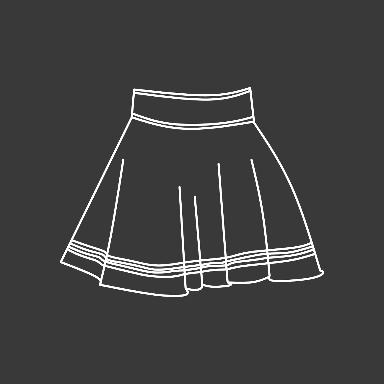 Weiße Outlines eines Rockes auf schwarzem Untergrund.