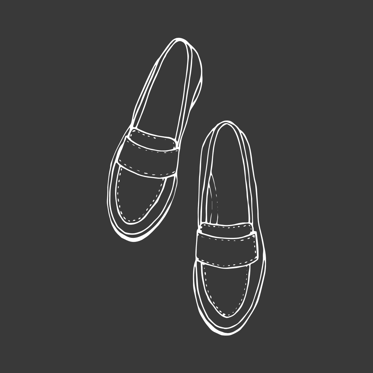 Weiße Outlines in Form von Loafern, auf Schwarzem Grund