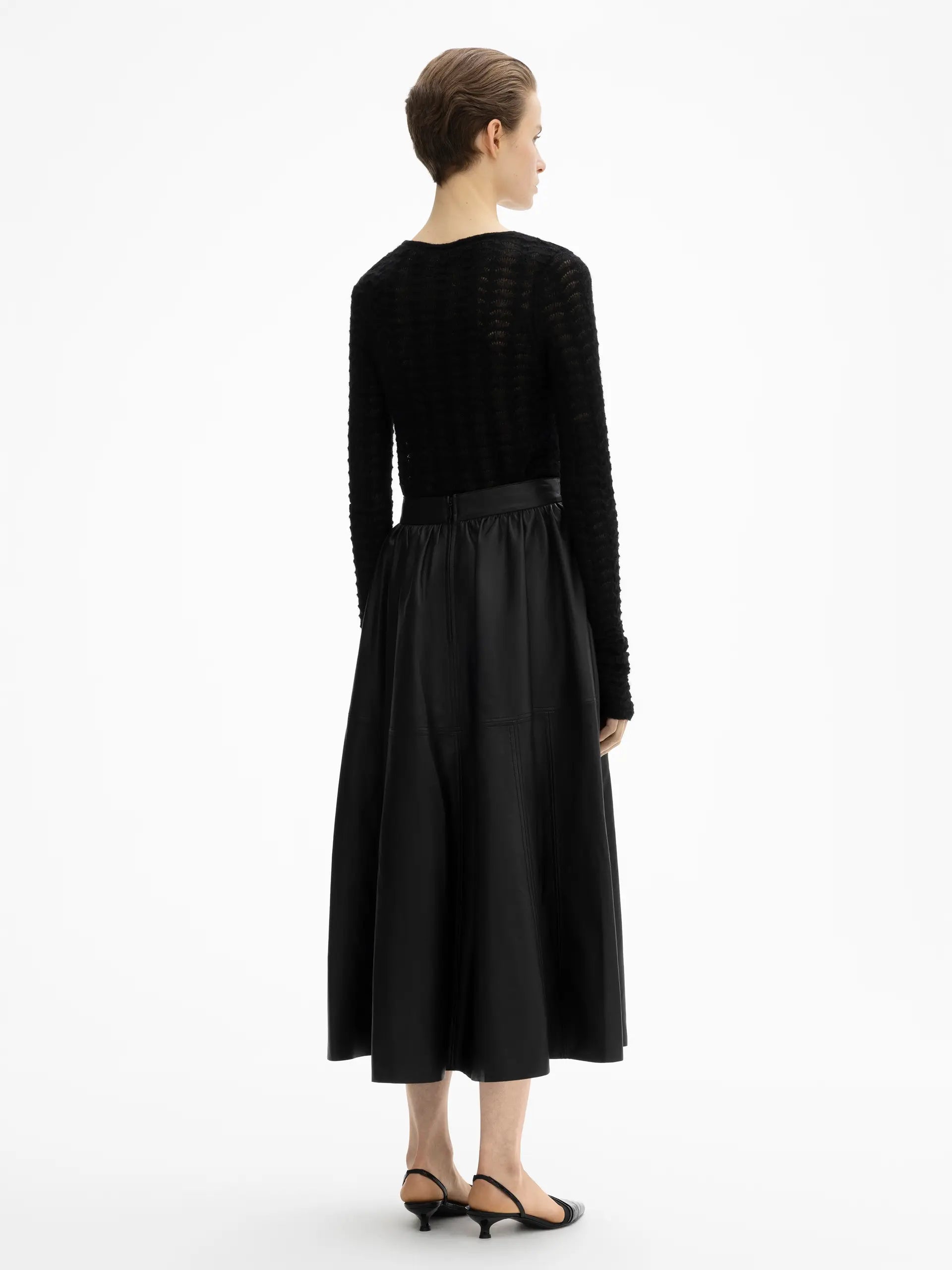 Lace knit top, white, long sleeve