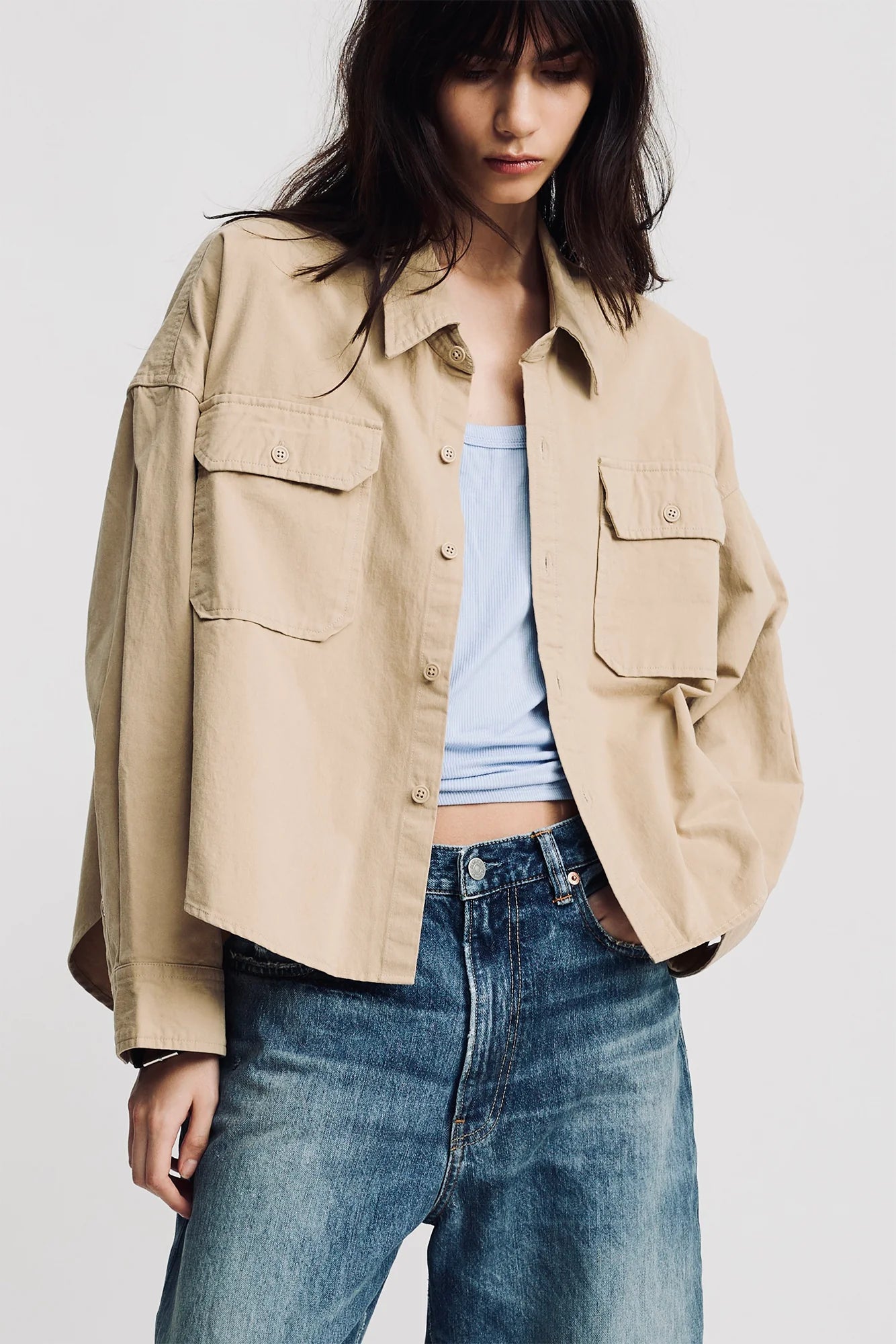 Cropped, Light Khaki, Utility Hemd