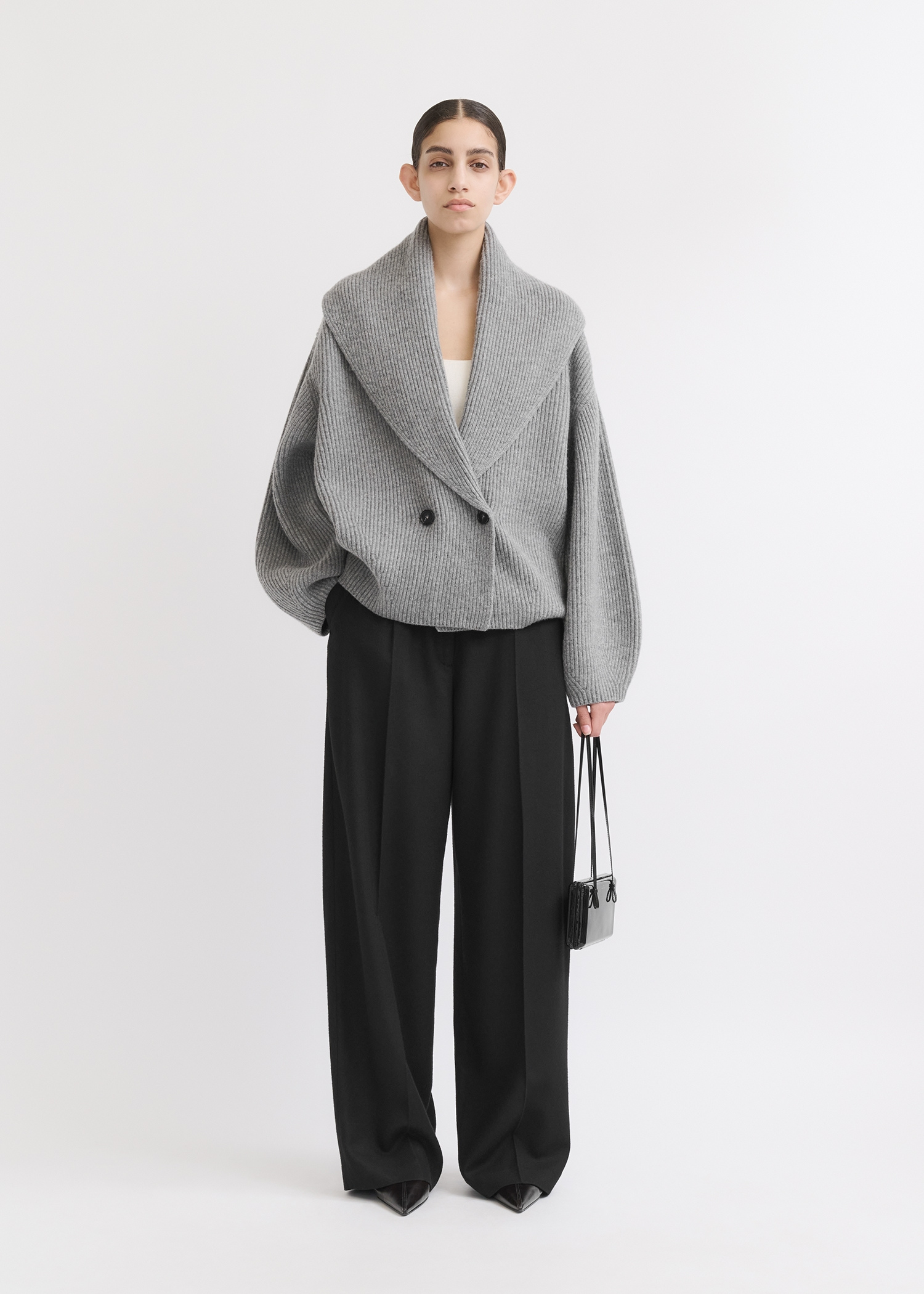 Shawl-Lapel, Mid Grey Melange, Cardigan