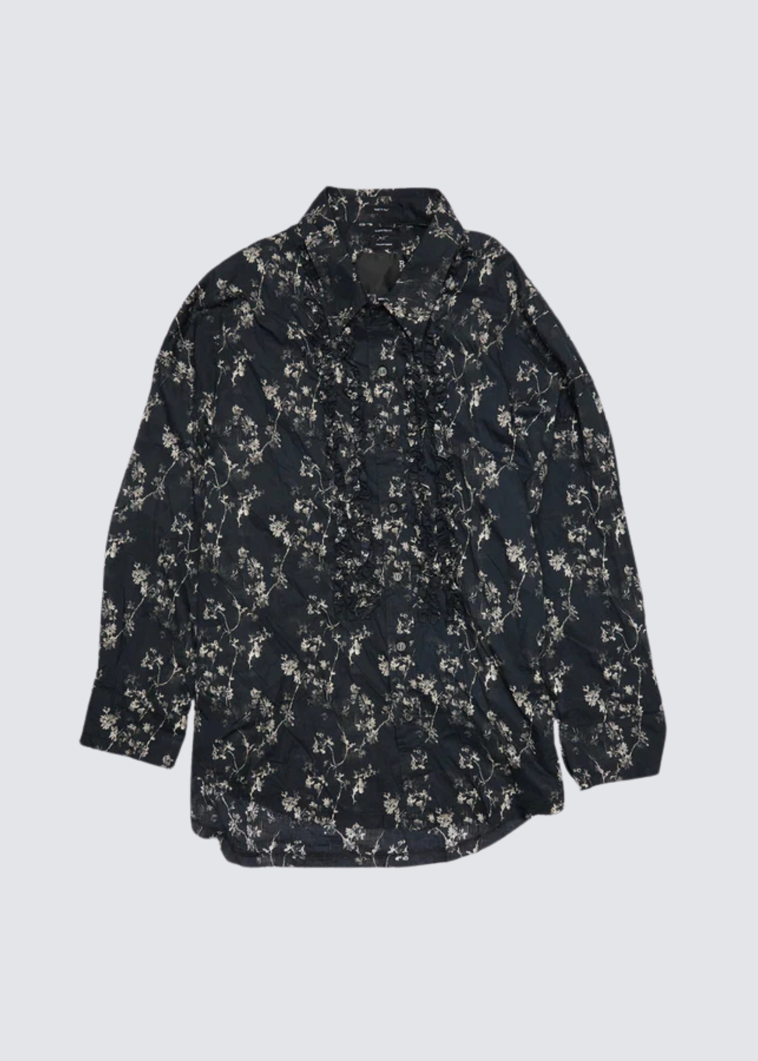 Shredded Seam, Floral Black, Ruffle Hemd
