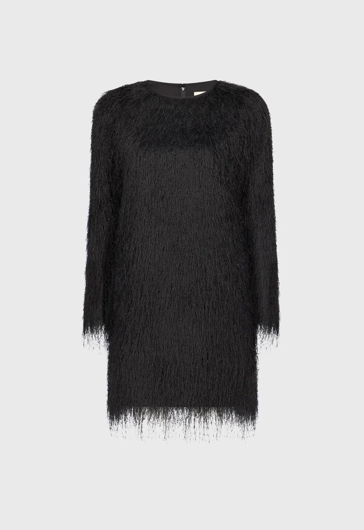 Loulou de Saison Tina Mini-Kleid komplett mit Fransen besetzt in schwarz - Flatshot Frontansicht  