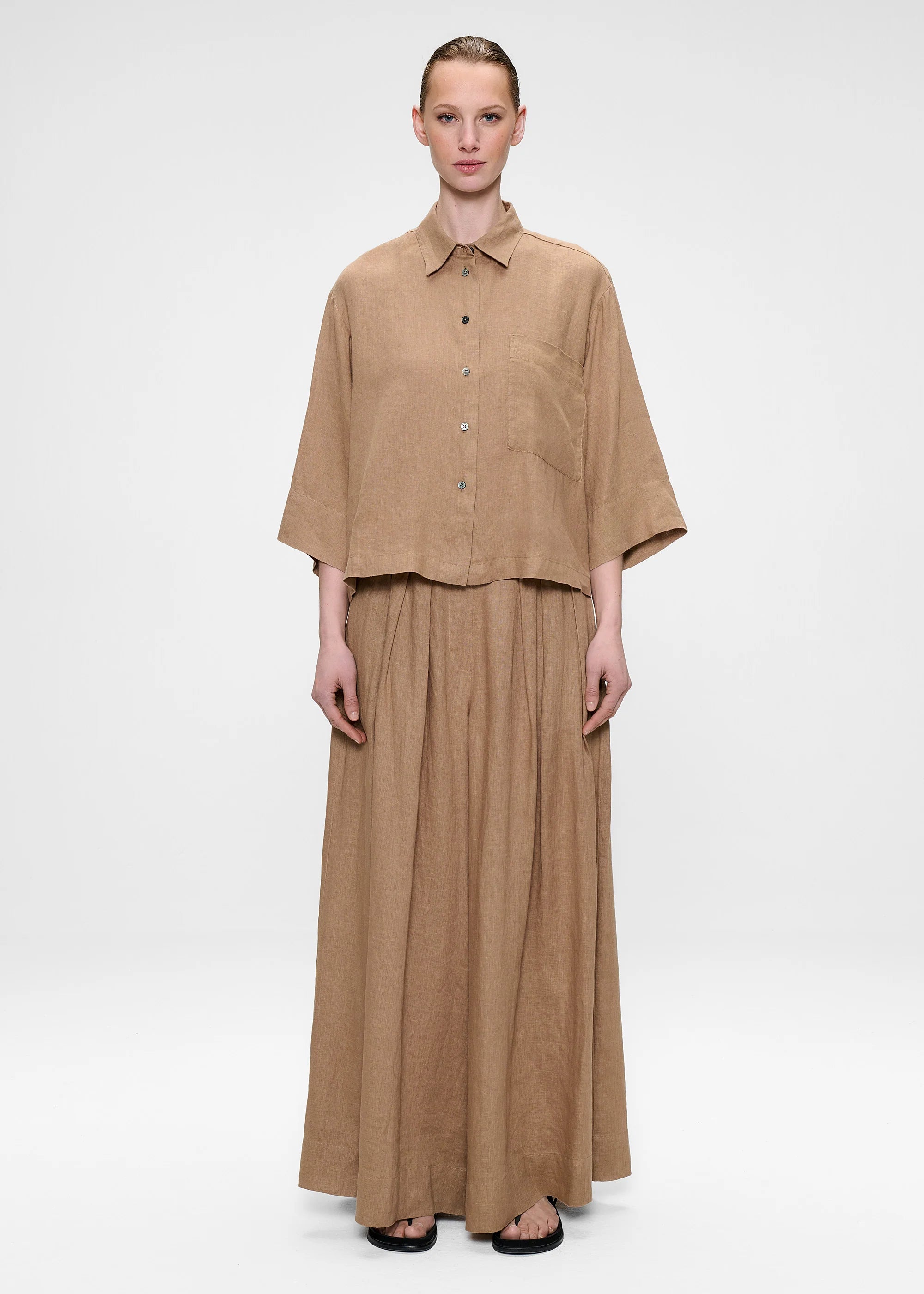 Washed Linen, Café au Lait, Bluse