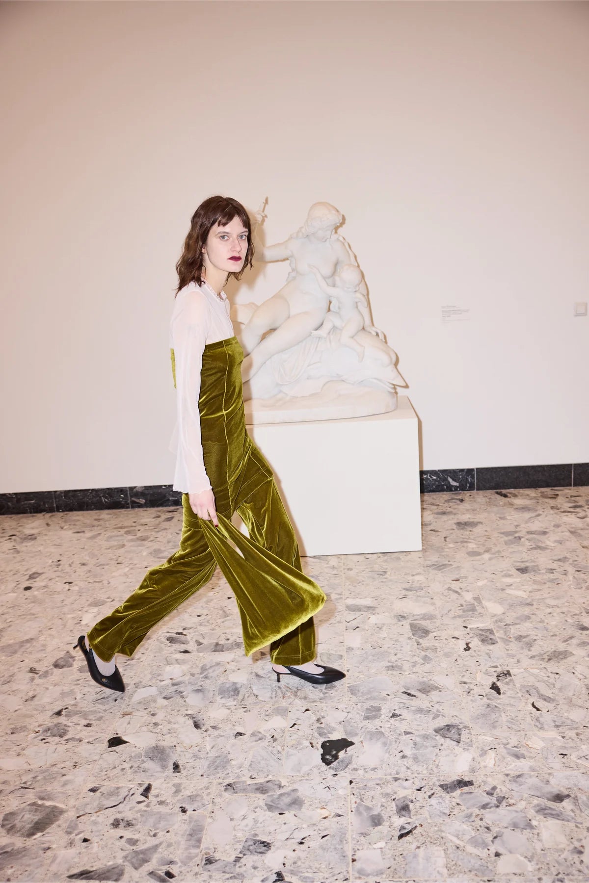 Mesh Frill, Silk, Langarm-Shirt