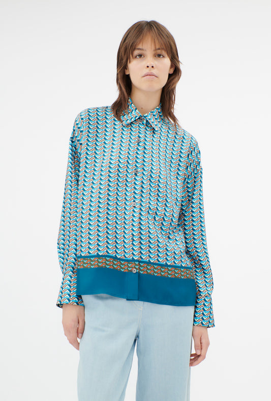 Graphic Silk, Turquoise Blue, Bluse
