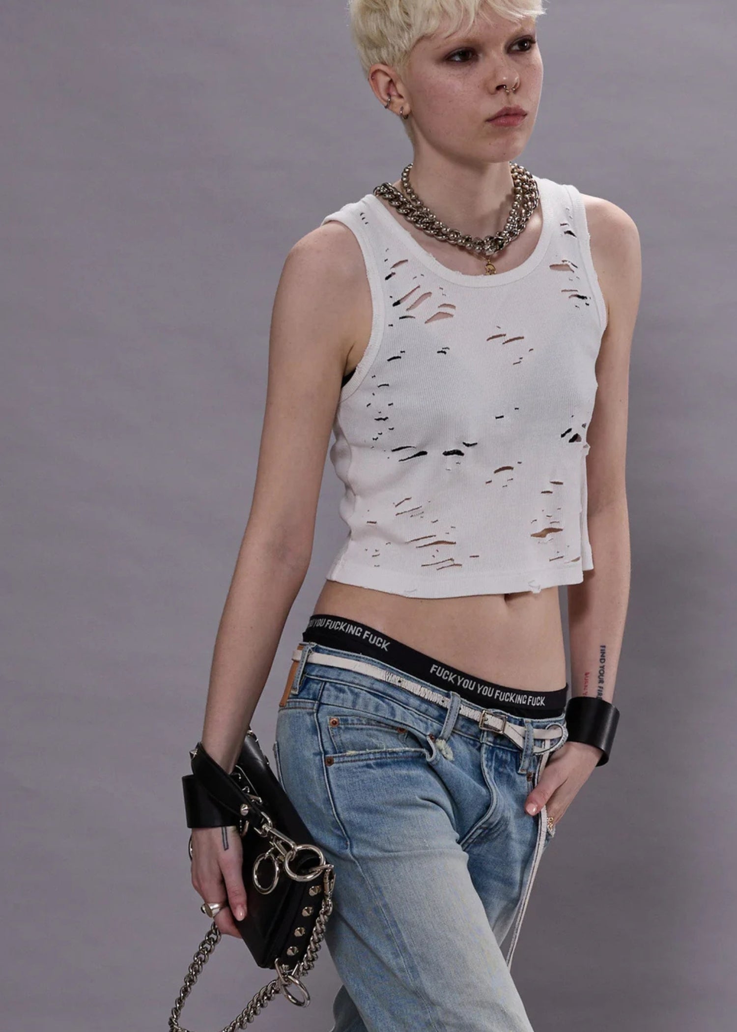 Distressed Tank, Ecru, Top