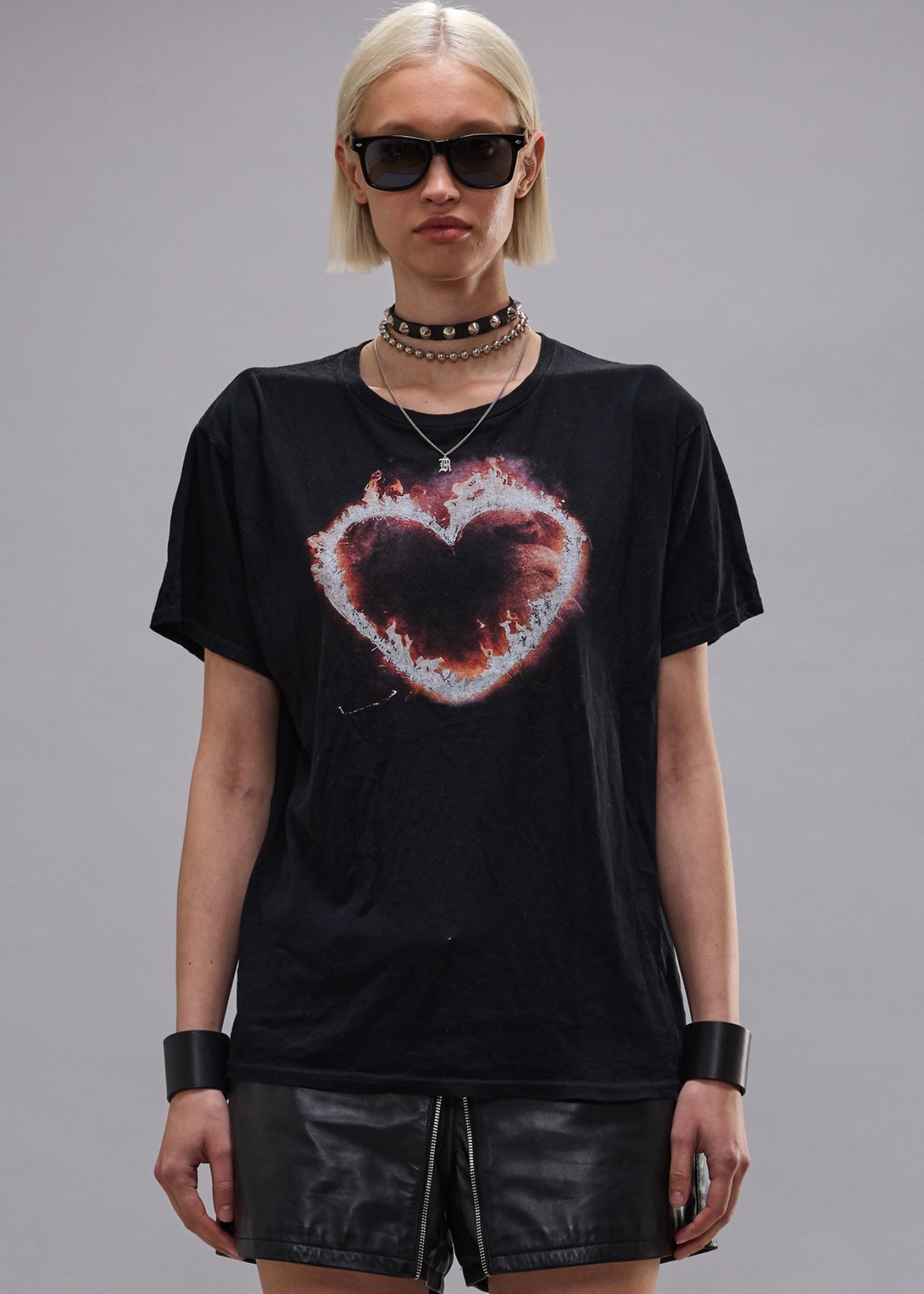 Flaming Heart Boy, Black, T-Shirt