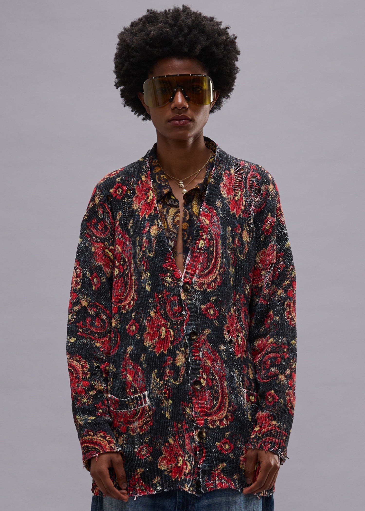 Printed Boyfriend, Black Red, Cardigan