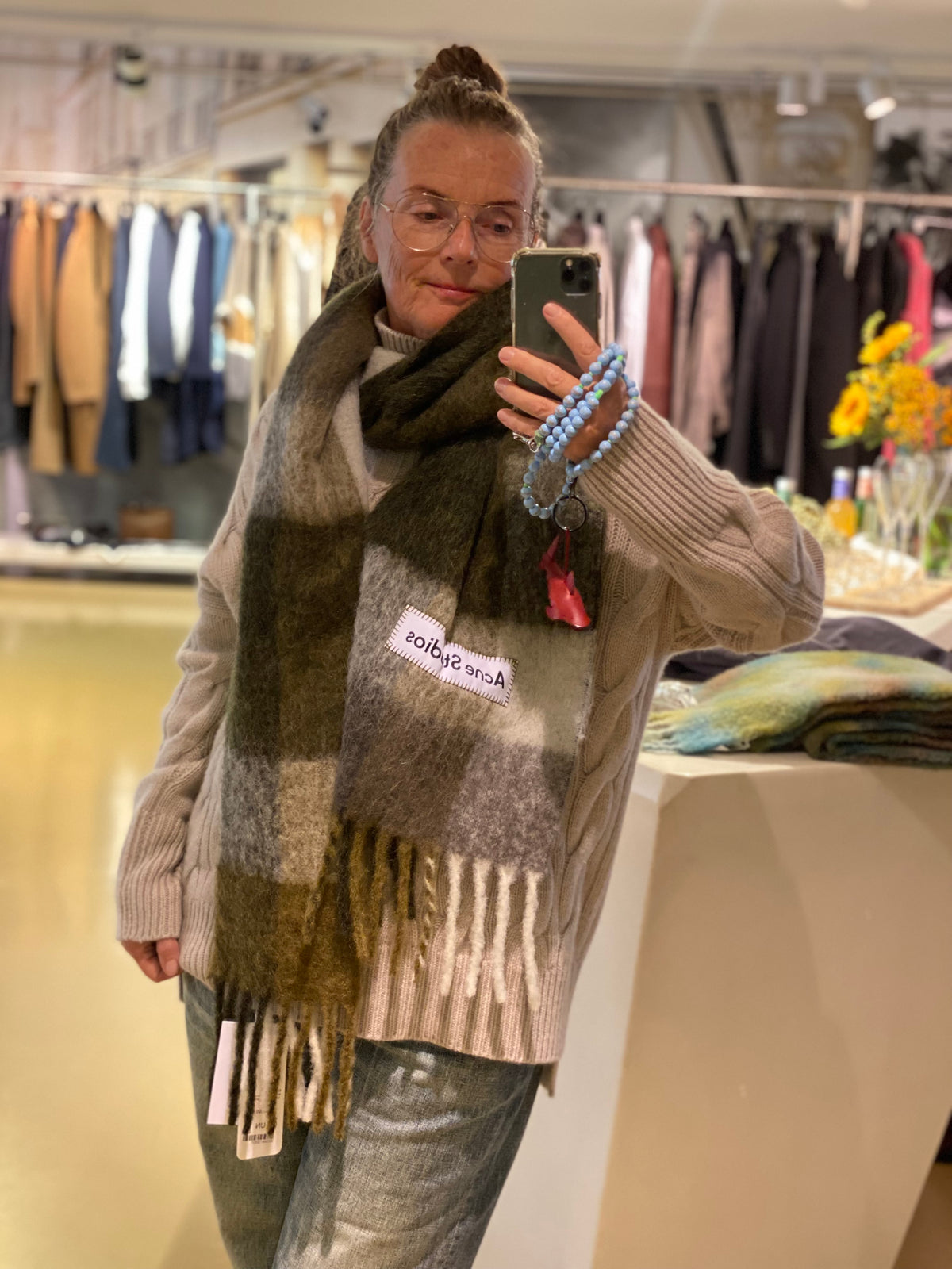 Acne Studios, Woll-Mohair, Green/Caro, Scarf