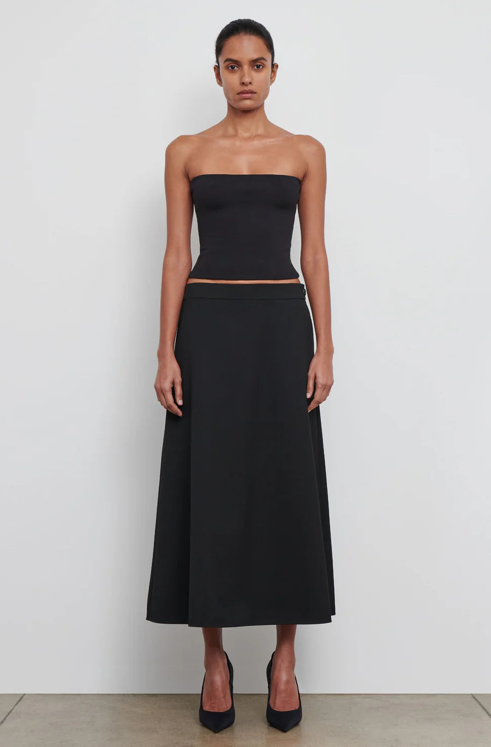 A-line, black, midi skirt 