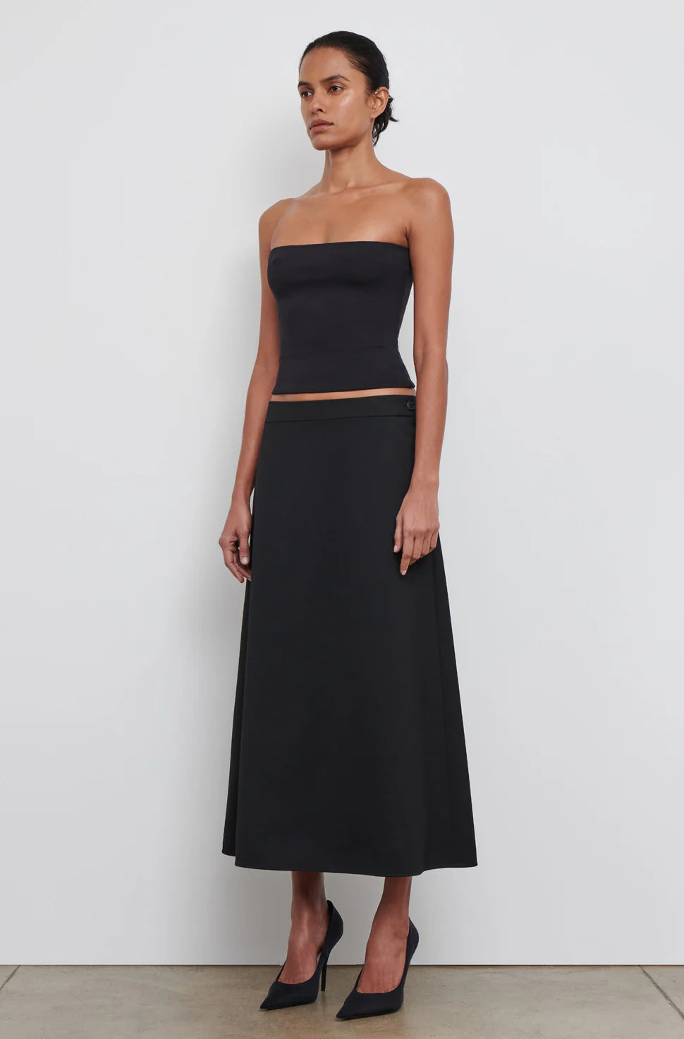 A-line, black, midi skirt 