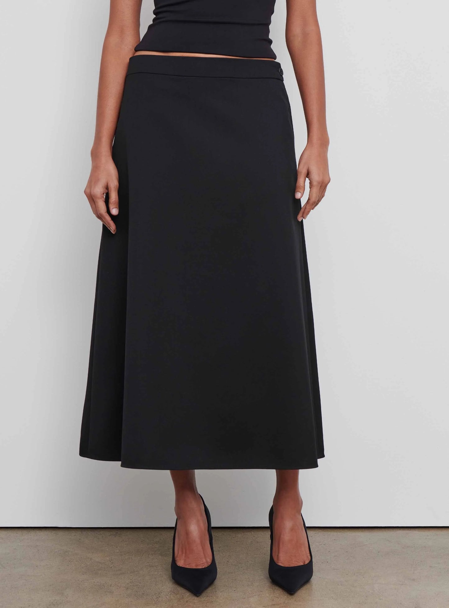 A-line, black, midi skirt 