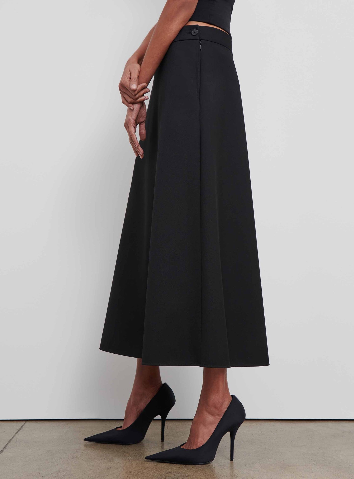 A-line, black, midi skirt 