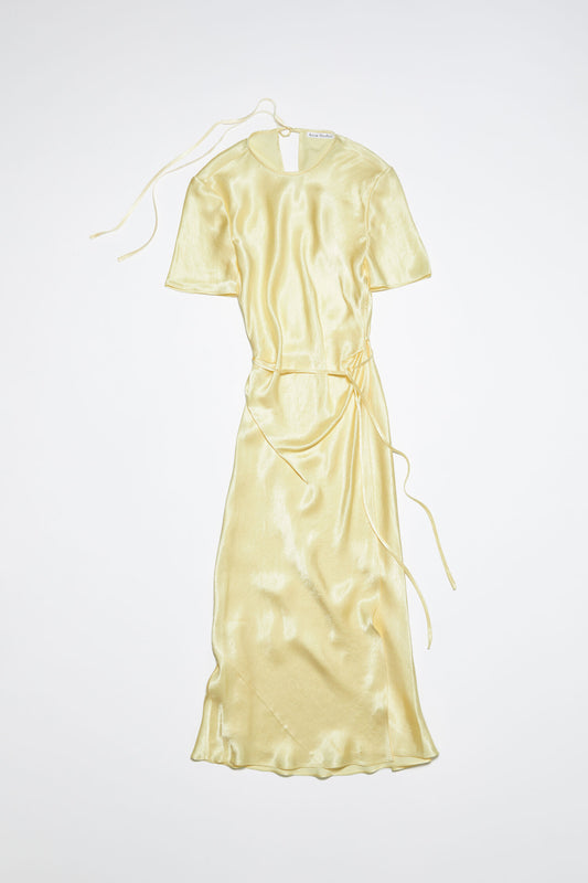 Satin Wrap Dress, Pastel Yellow, Dress