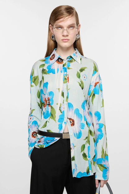 Flowers, Blue, Shirt