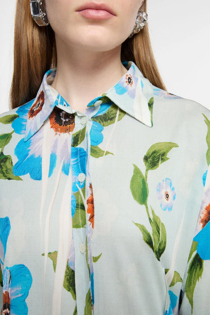 Flowers, Blue, Shirt