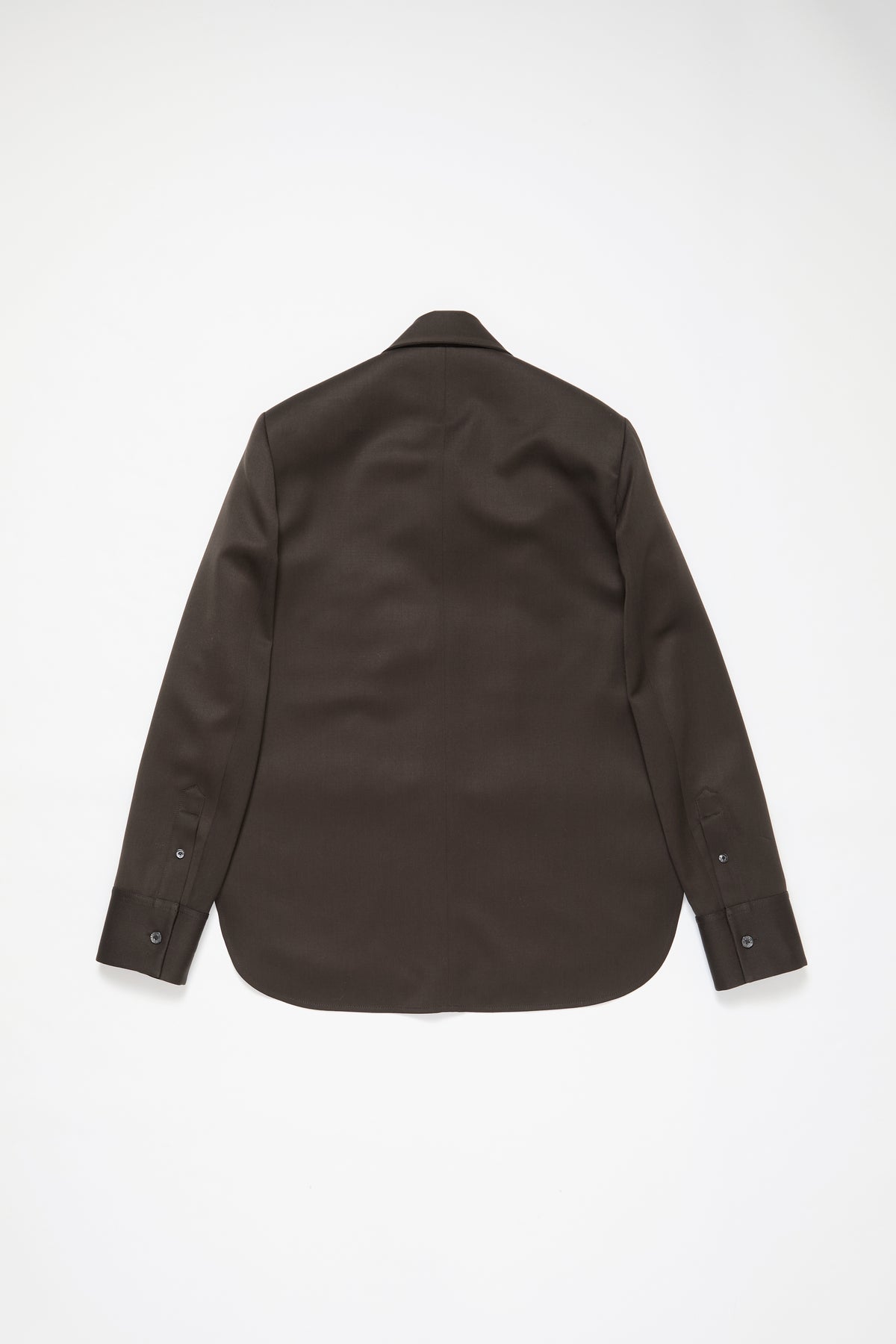 Acne Studios Hemdjacke in schokobraun aus Schurwolle, Rückansicht Freisteller