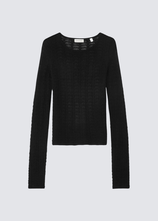 Lace Knit Top, Black, Longsleeve