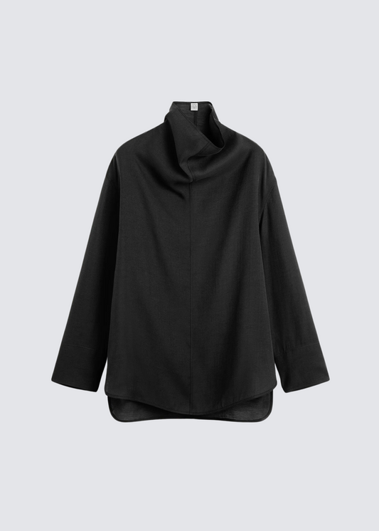 Funnel-Neck, Black, Organza Blouse