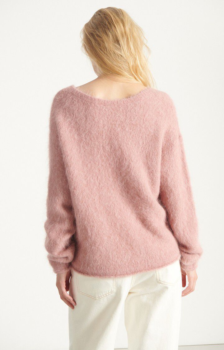 American Vintage Strickpullover in Rosa. Model Bild, Hinter Ansicht.