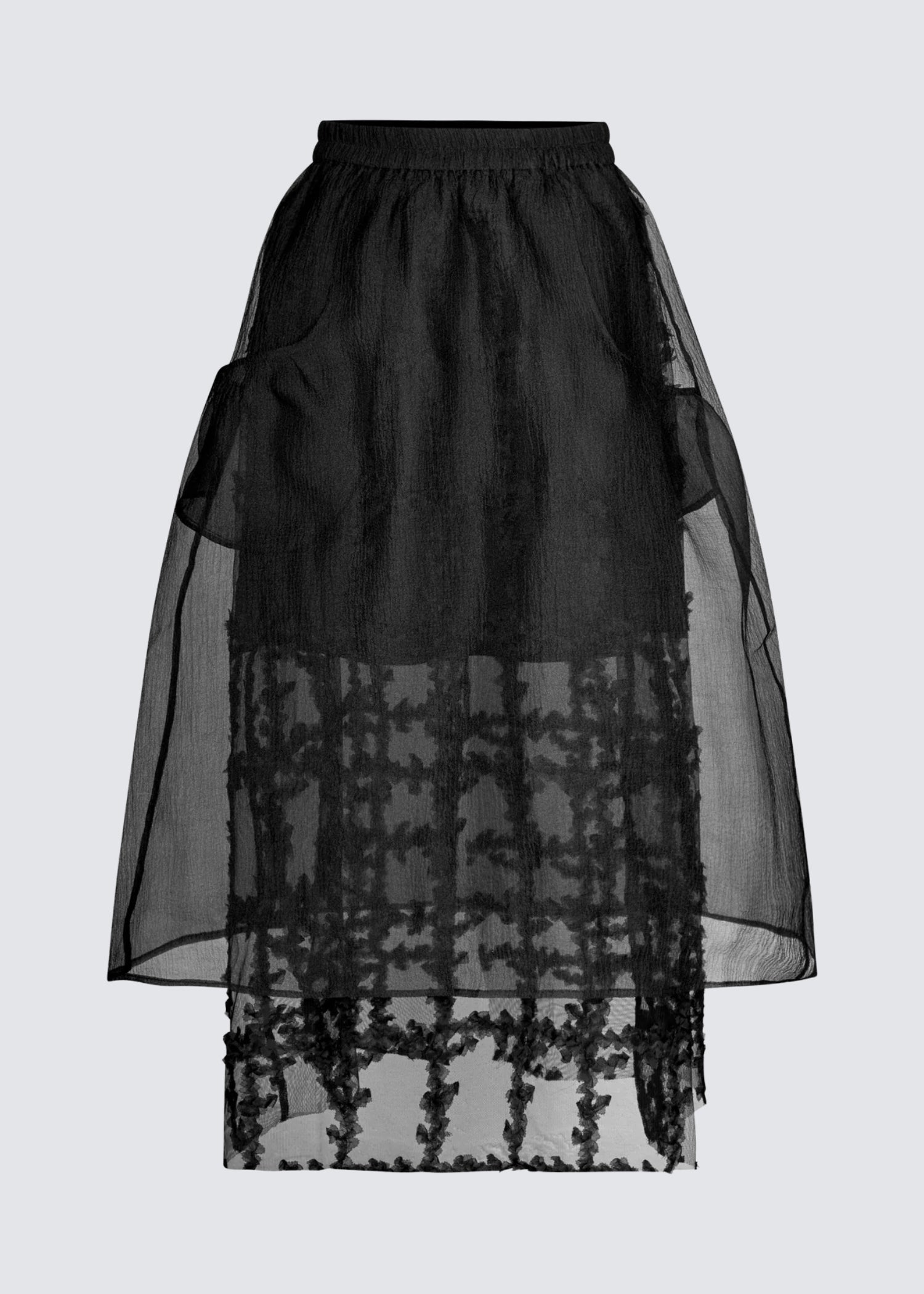 Schwarzer 3 Lagiger Midirock. Flat Shot.