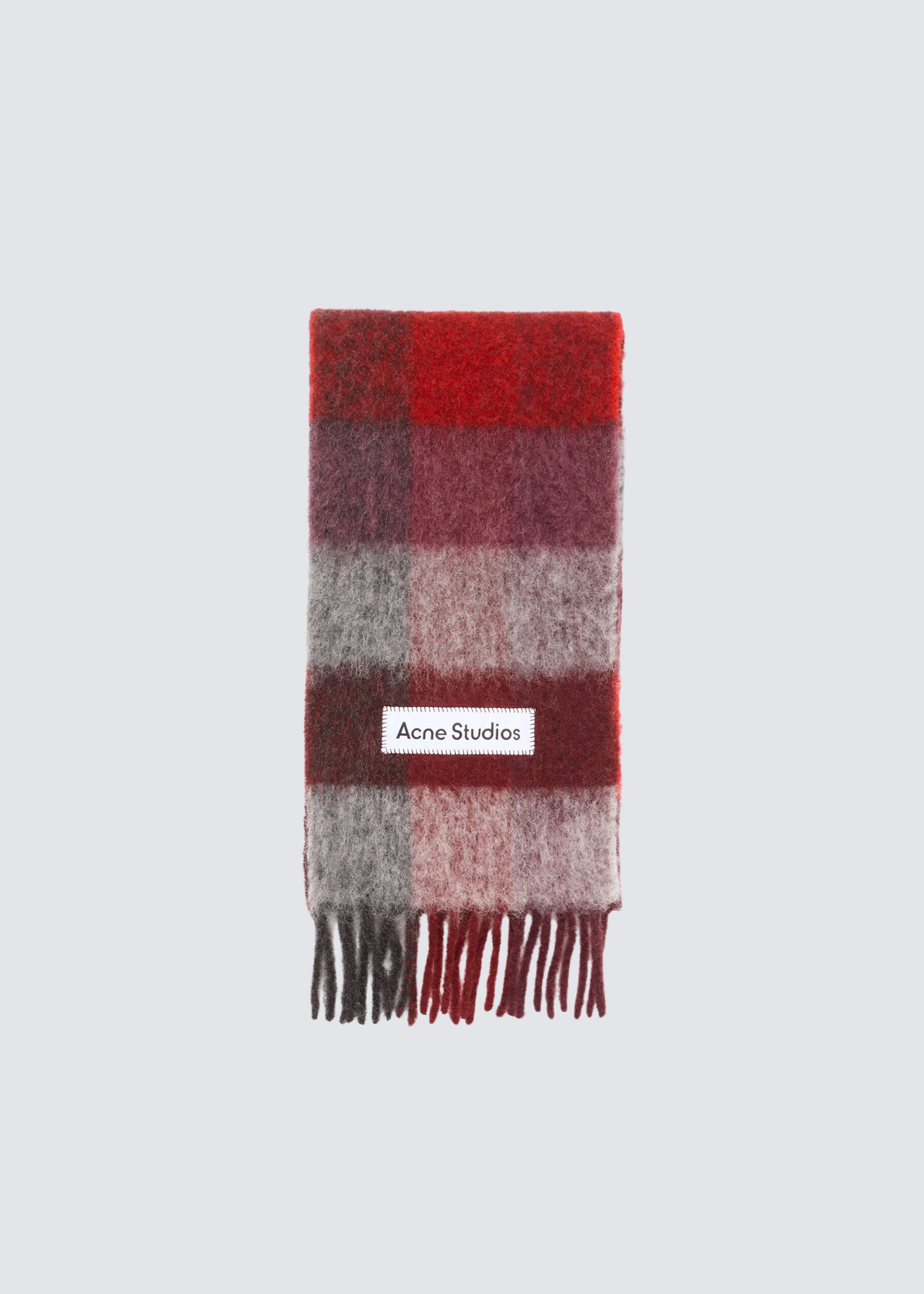 Acne Studios Woll-Mohair-Schal mit einem rot-schwarzen Karo-Muster - Flatshot Vorderseite 