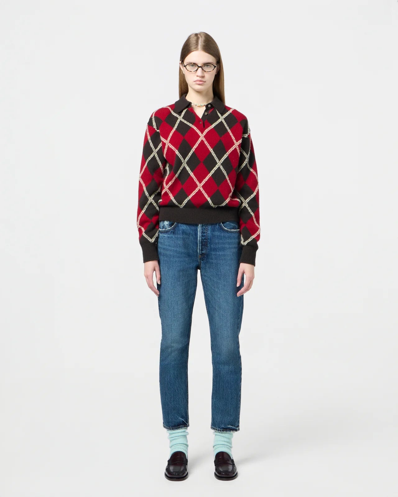 Collegiate Argyle Polo, Burnt Cocoa Combo, Pullover