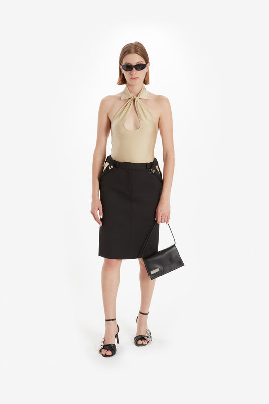 Cut-Out Skirt, Black, Midi Skirt