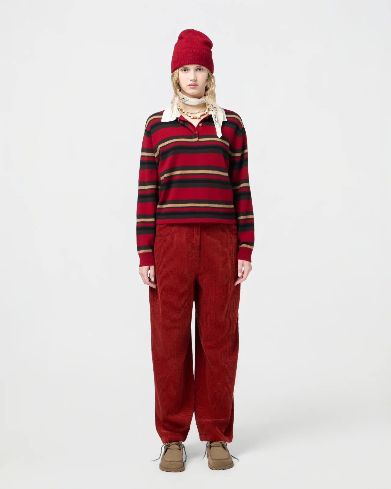 Cropped Stripe Rugby, Ruby Combo, Polo-Shirt