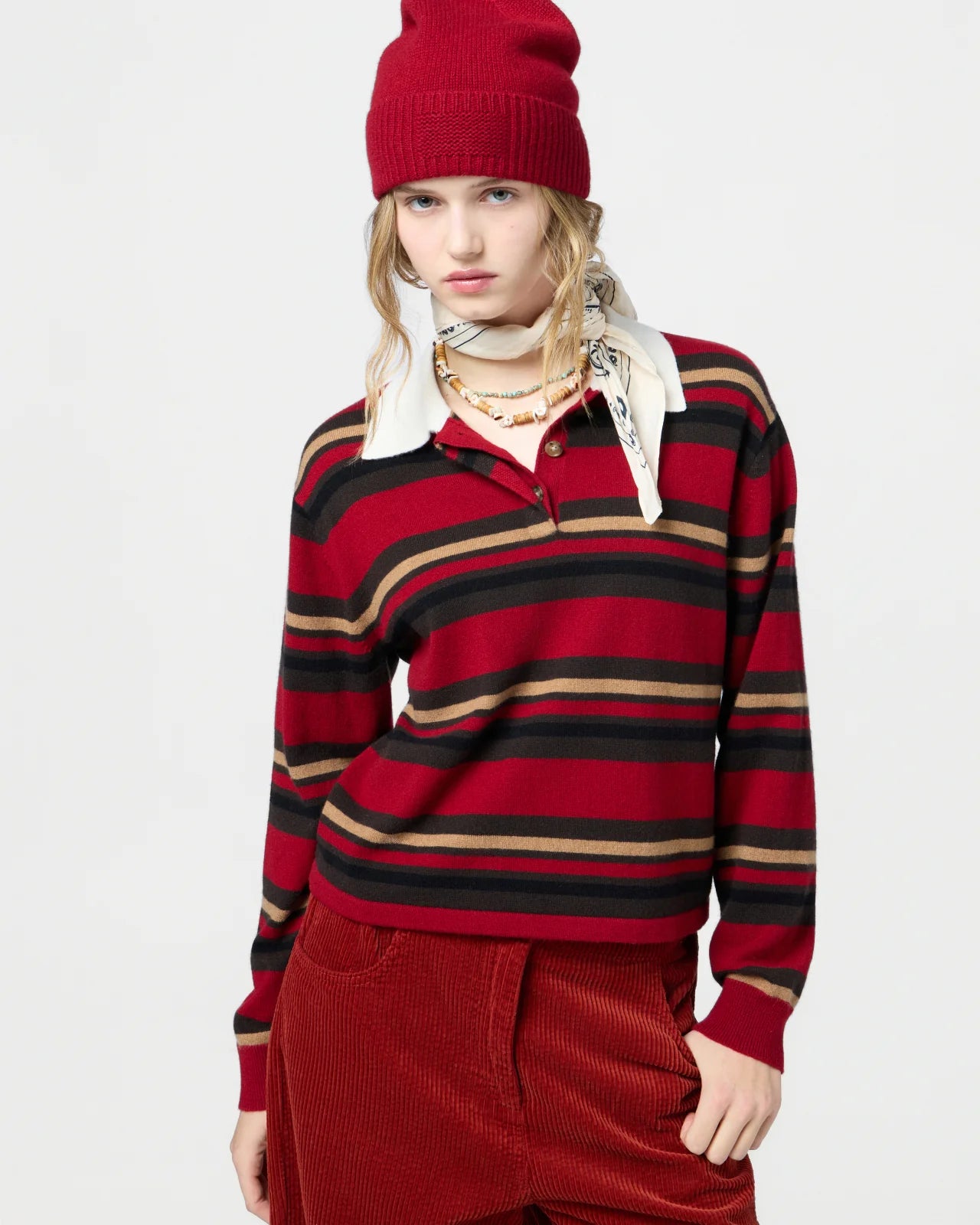Cropped Stripe Rugby, Ruby Combo, Polo-Shirt