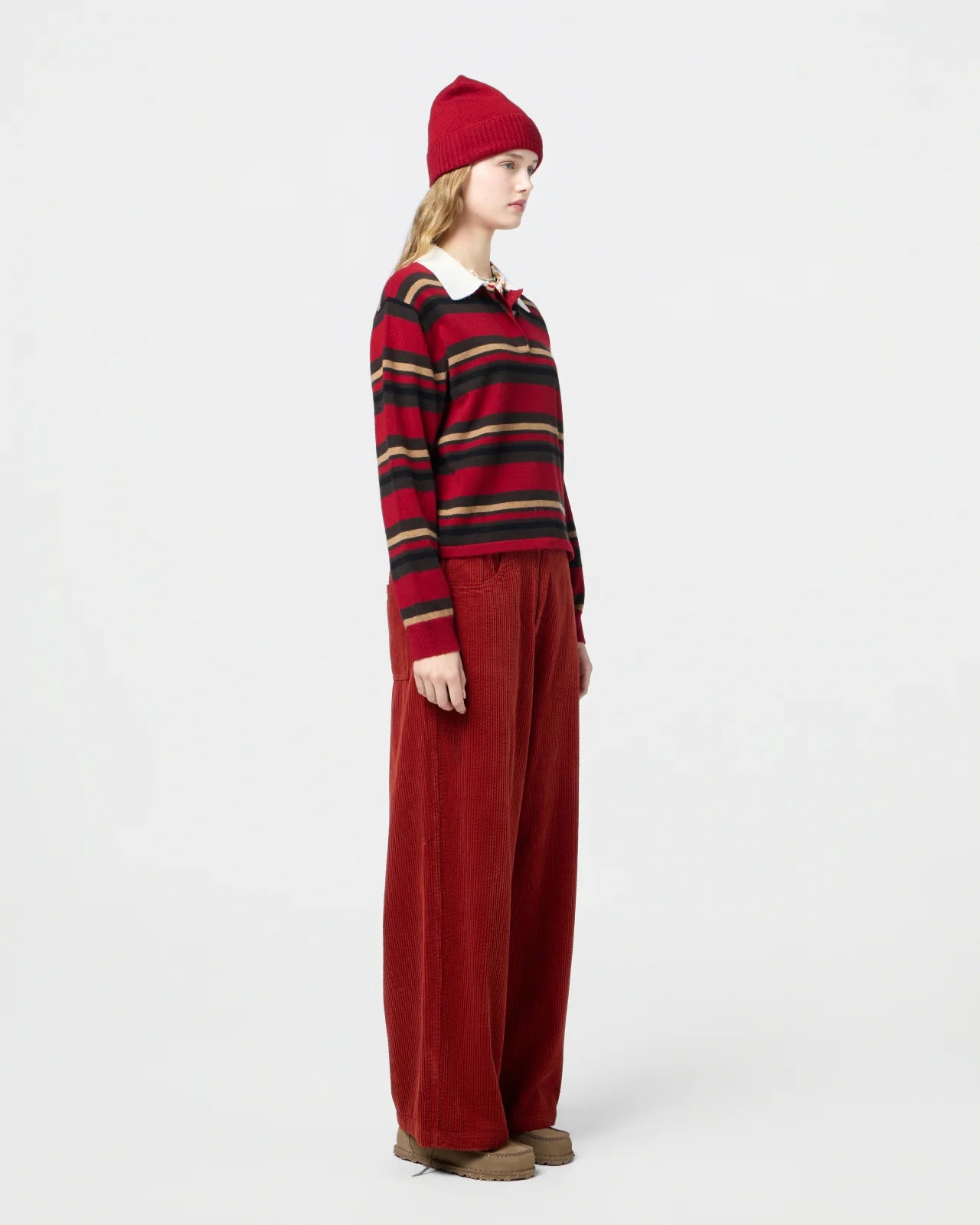 Cropped Stripe Rugby, Ruby Combo, Polo-Shirt