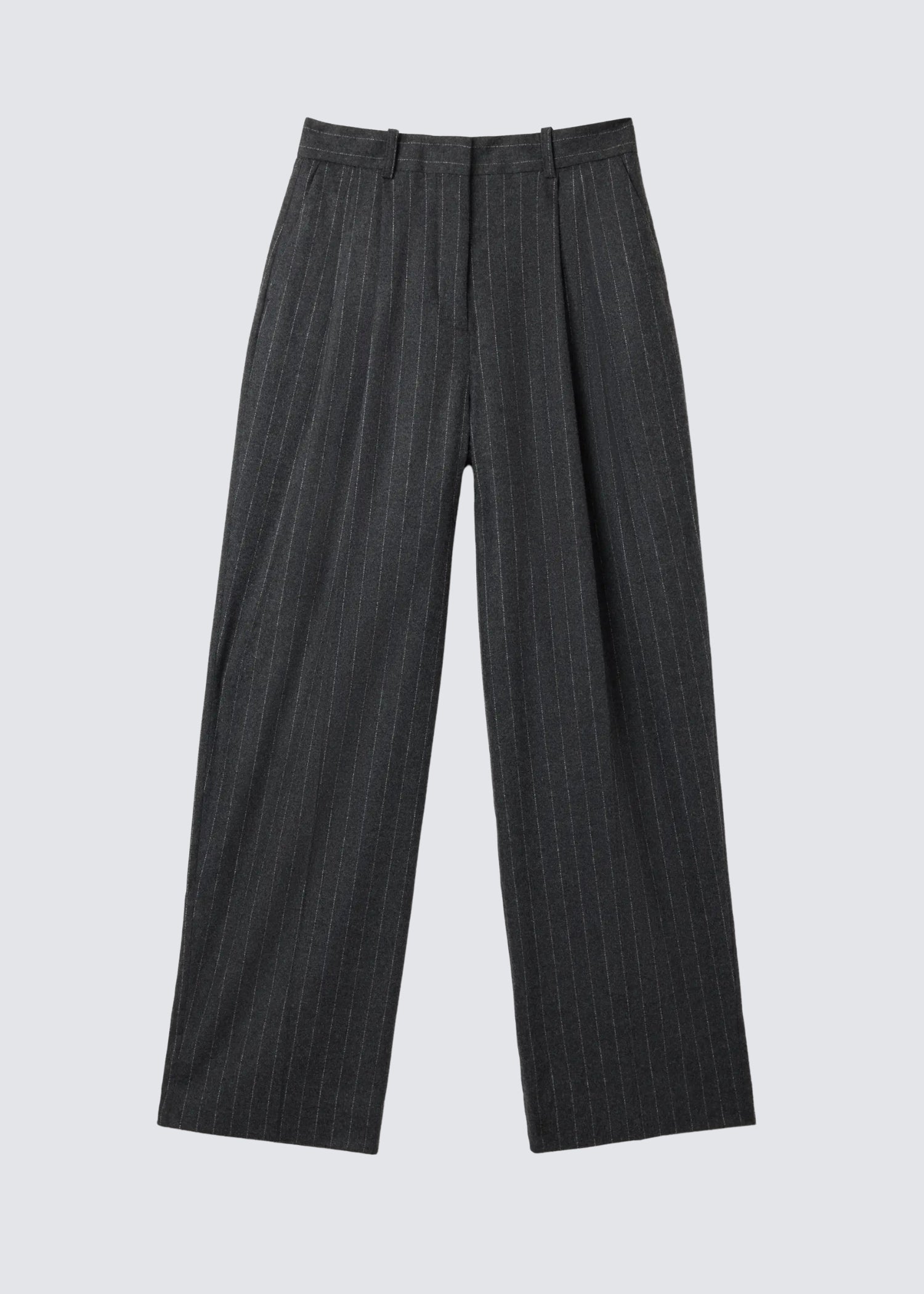 Graue Nadelstreifen Anzugshose. Flat Shot.
