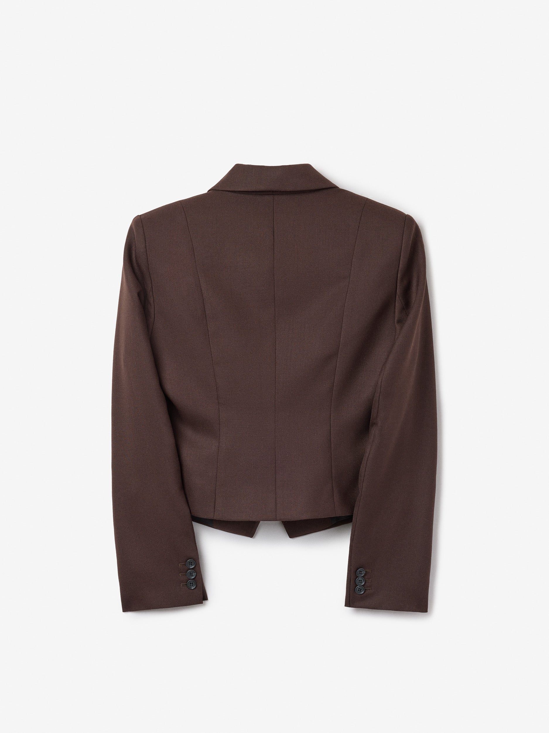 Dagmar Freisteller: Brauner Blazer in der Rückansicht auf grauem Hintergrund 