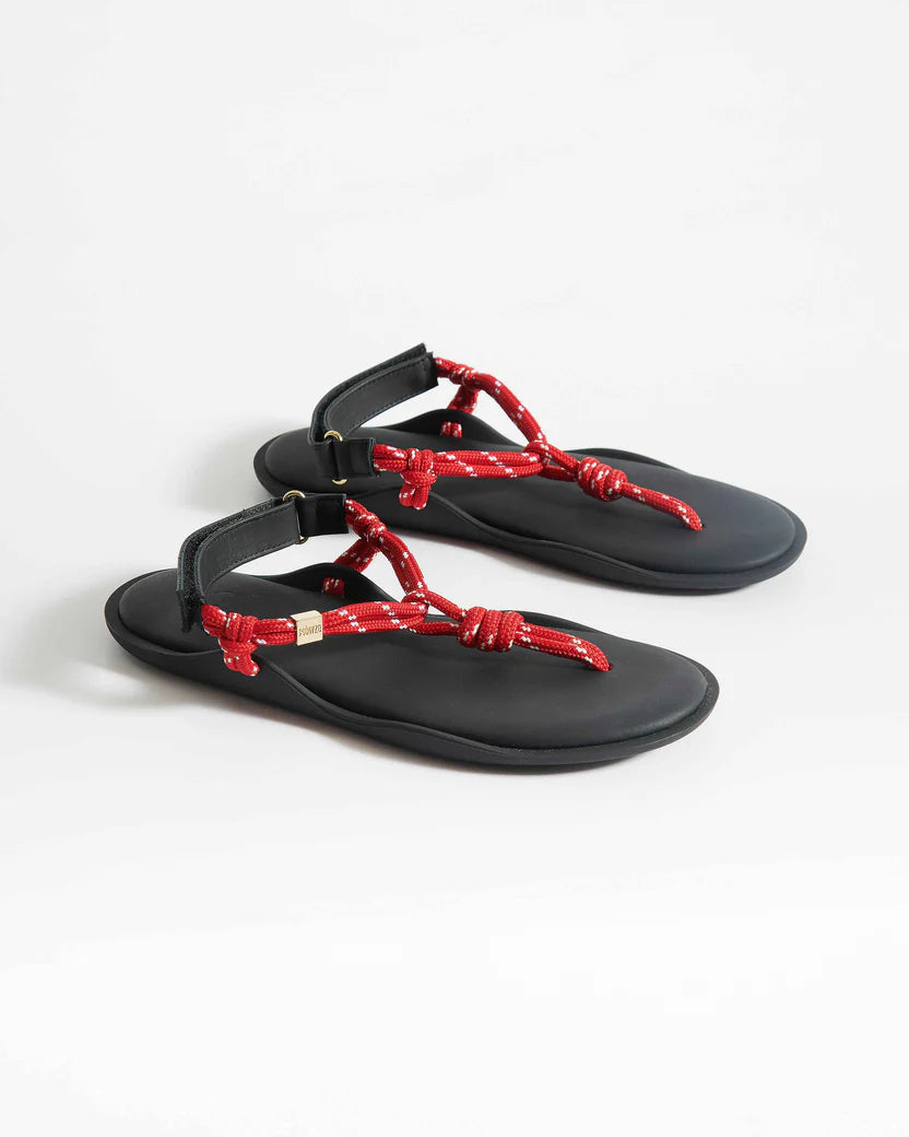 FLOWZE rote Sandalen mit Zehensteg aus Kordel und Leder - Dreiviertel-Draufsicht