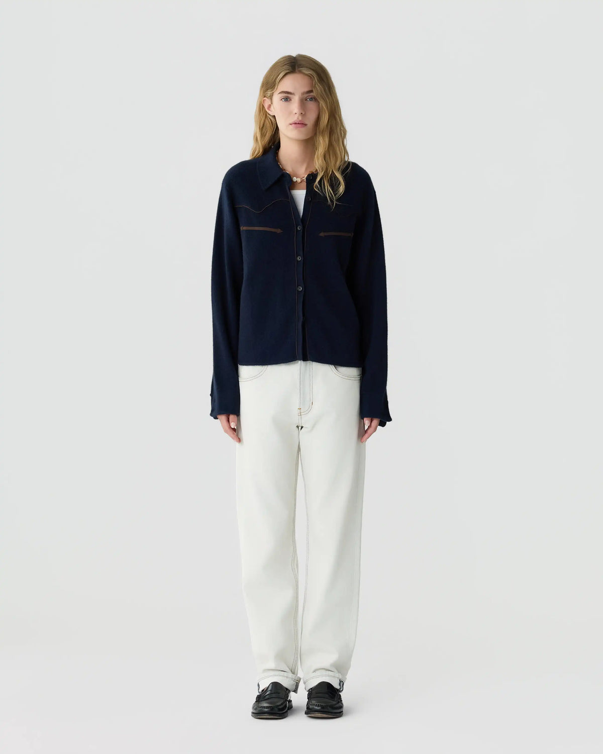 Guest in Residence, Cropped Western Shirt, Midnight