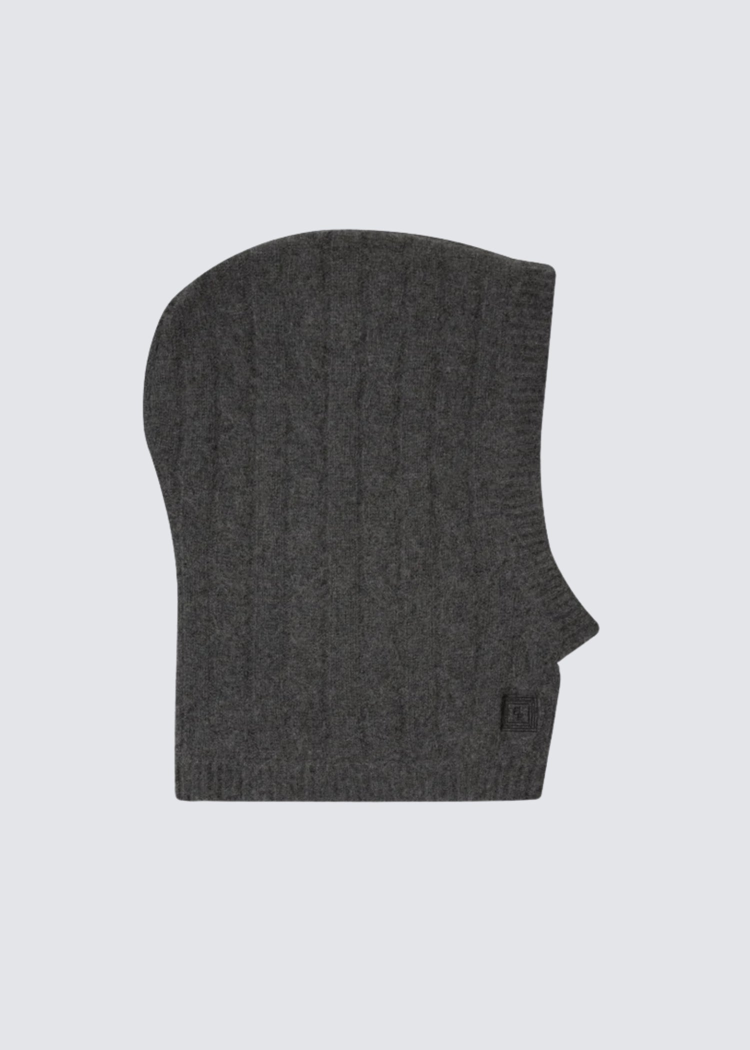 Prinz Berlin Kaschmir Balaklava in graphite mit Rippenstrick Optik. Flat Shot.
