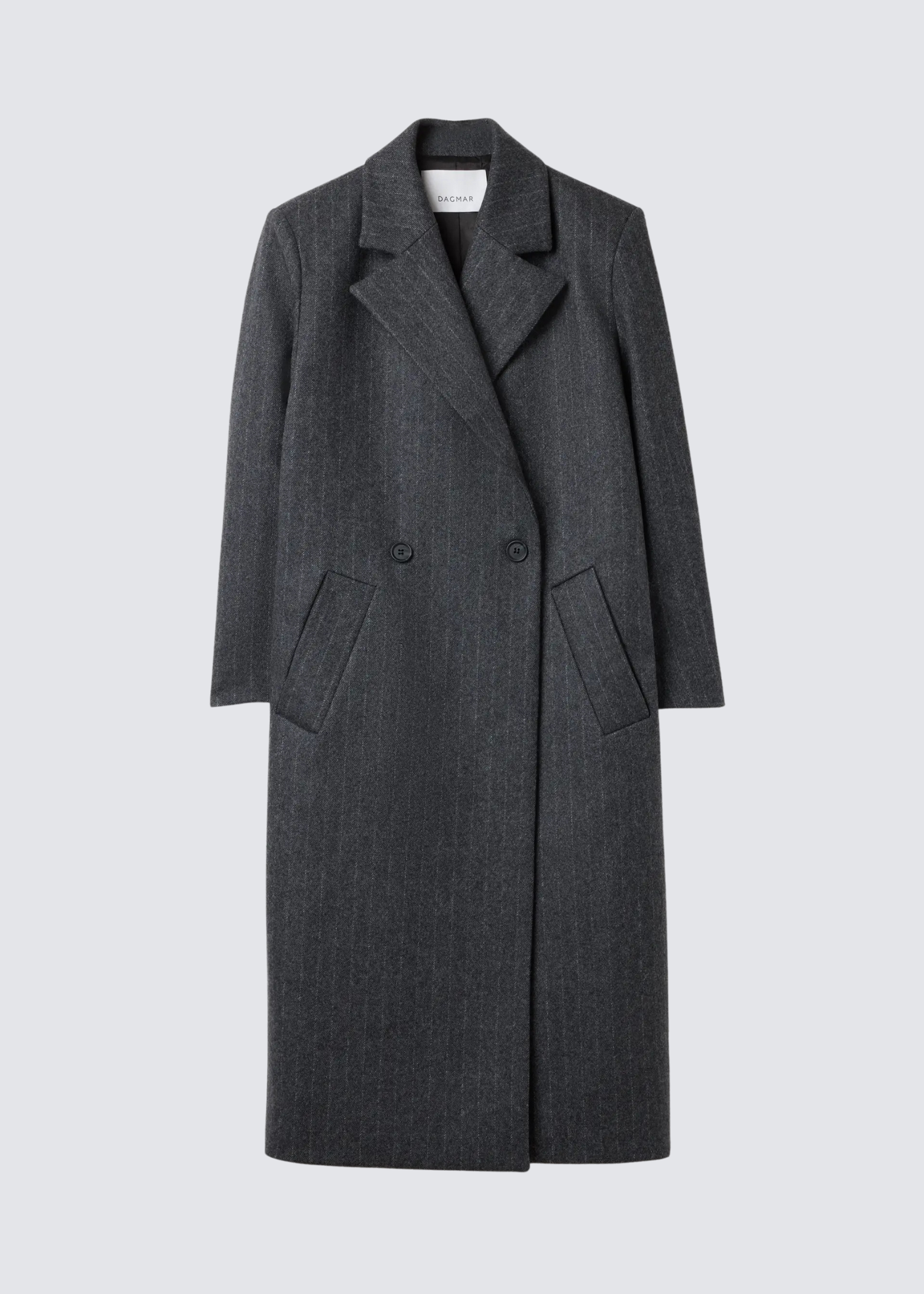 House of Dagmar dunkelgrauer Mantel mit Nadelstreifen aus Wollgemisch - Flatshot von vorn