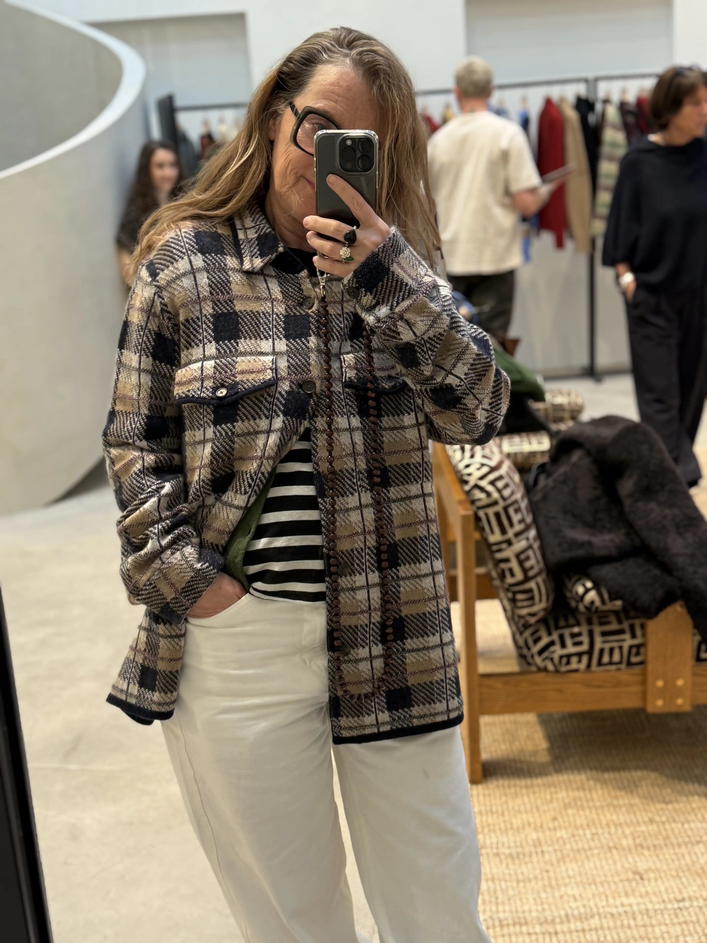 Guest in Residence, Plaid Work Shirt, Camel Combo, Strickjacke