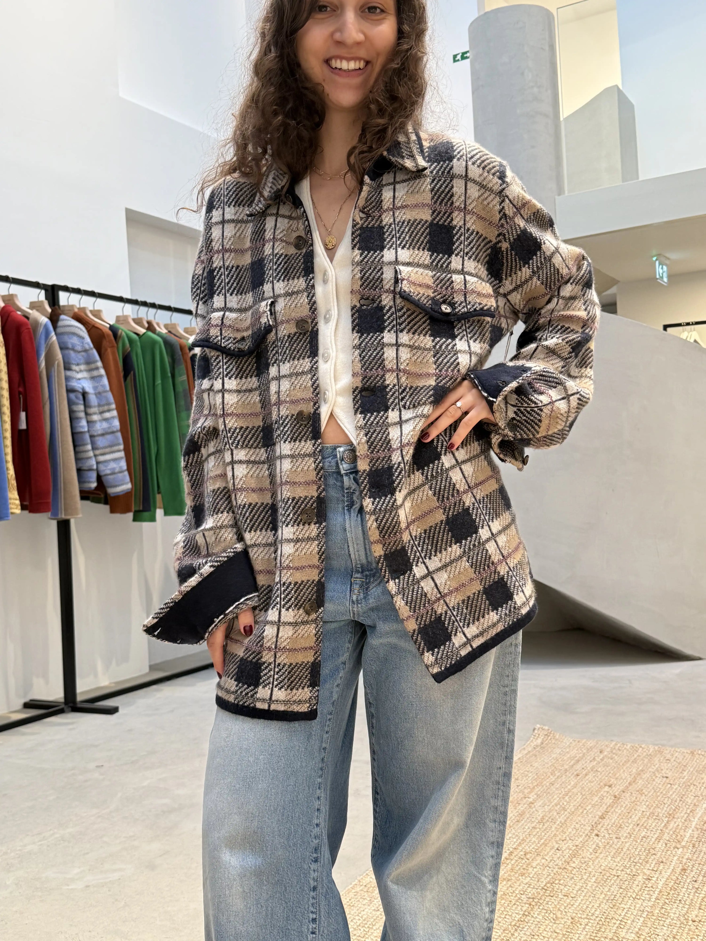 Guest in Residence, Plaid Work Shirt, Camel Combo, Strickjacke