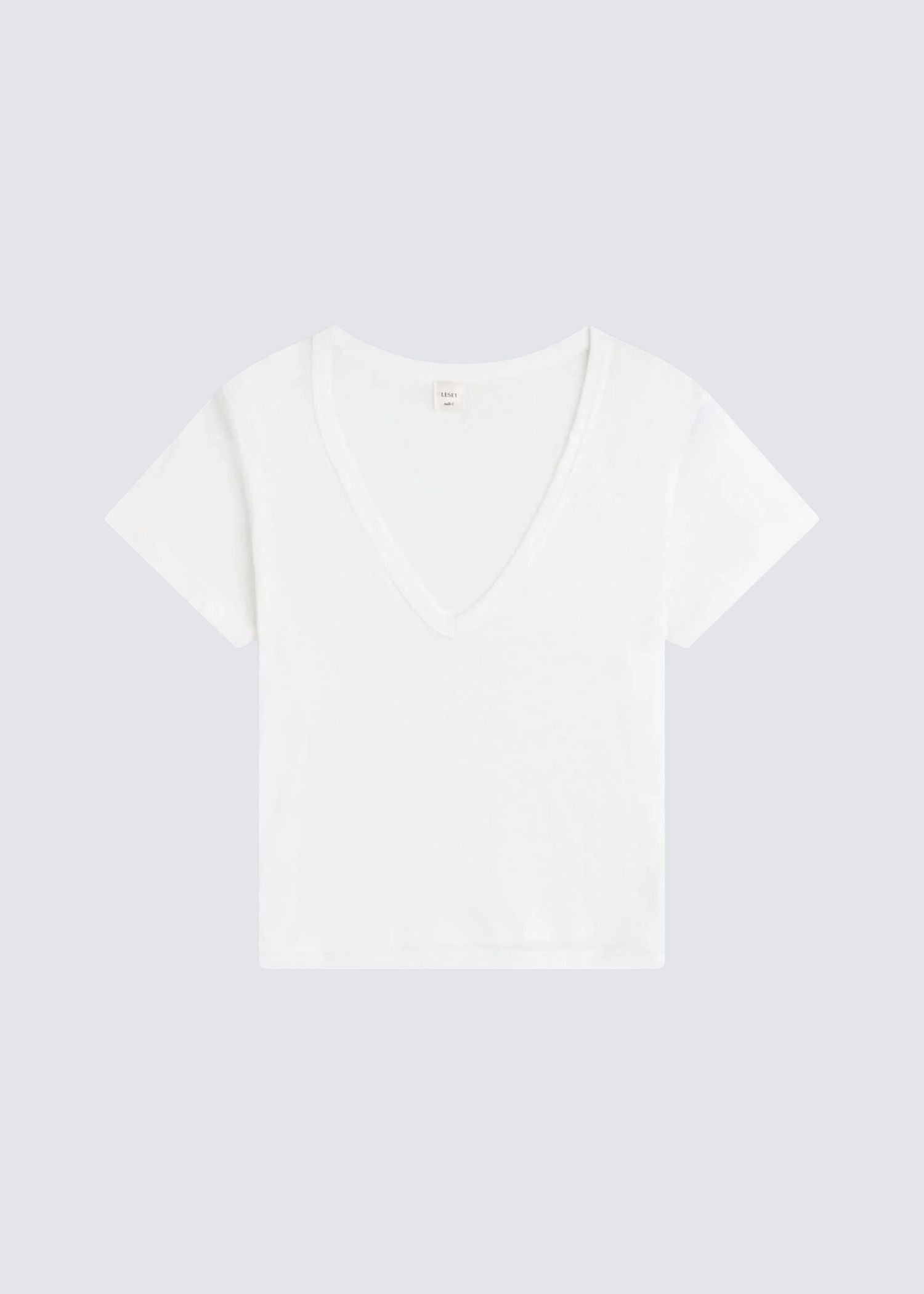 Leset, The Laura V-Neck, White, T-Shirt