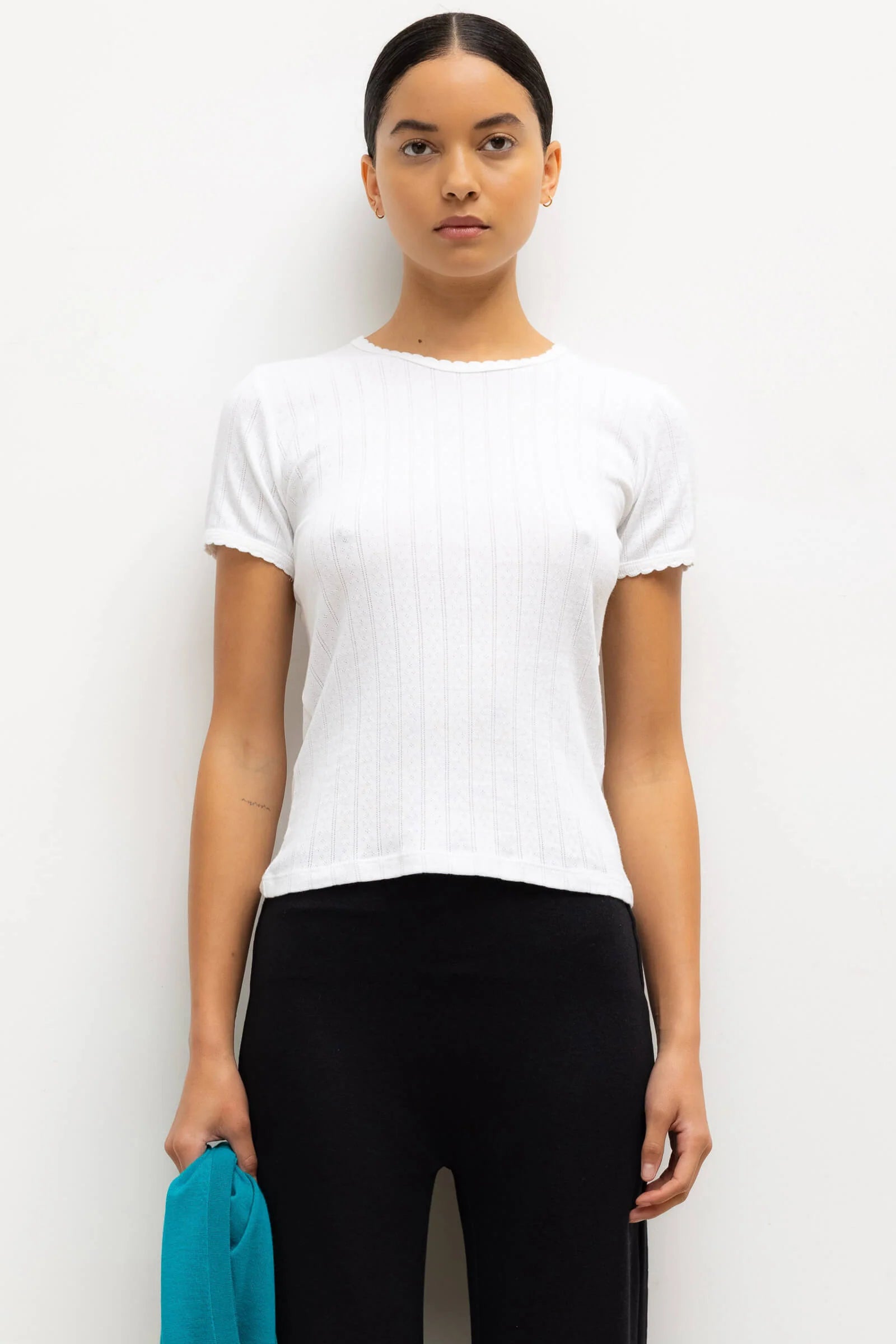 Leset, Pointelle Slim, White, T-Shirt