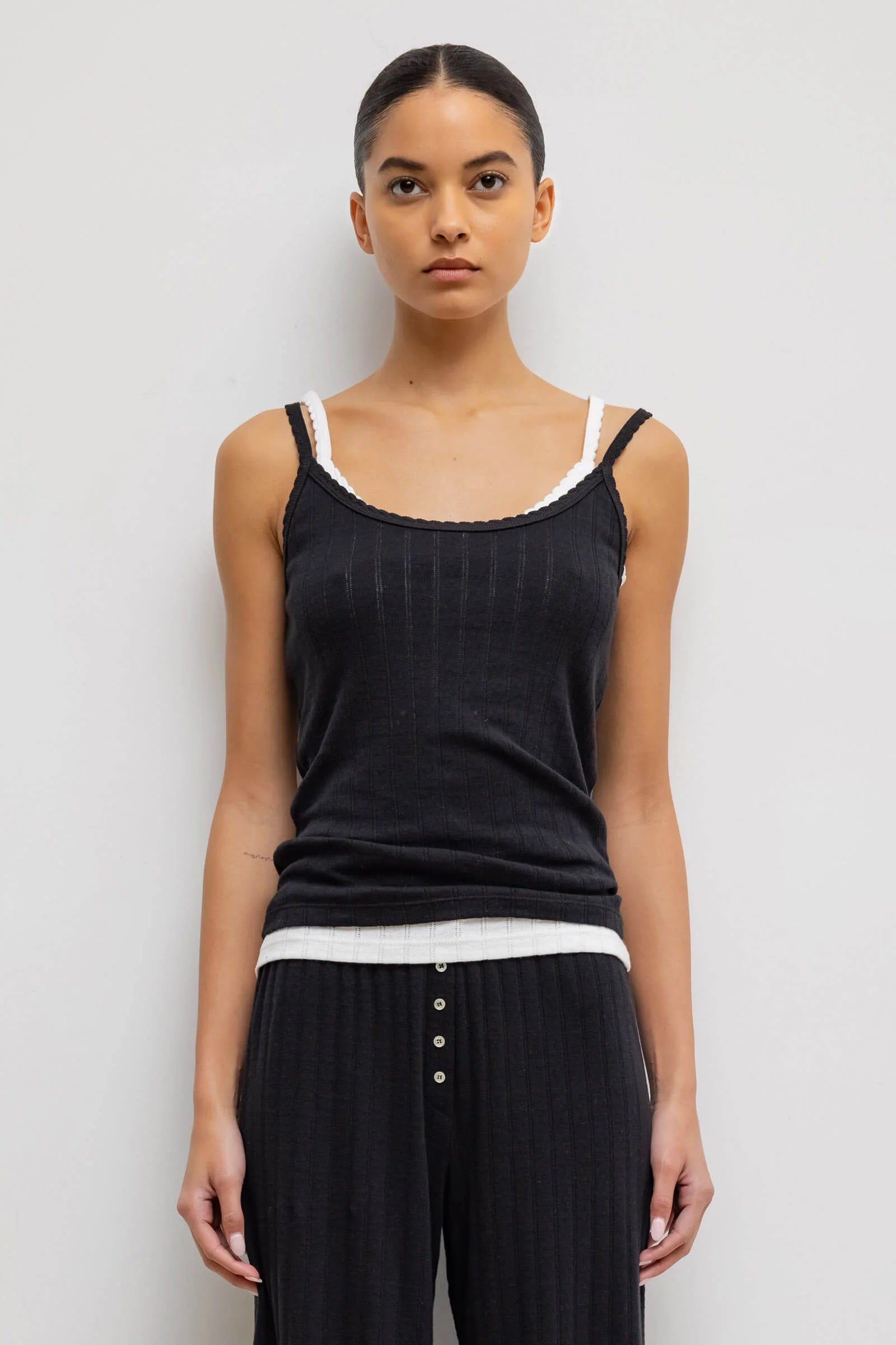Leset Pointelle Tanktop in Schwarz